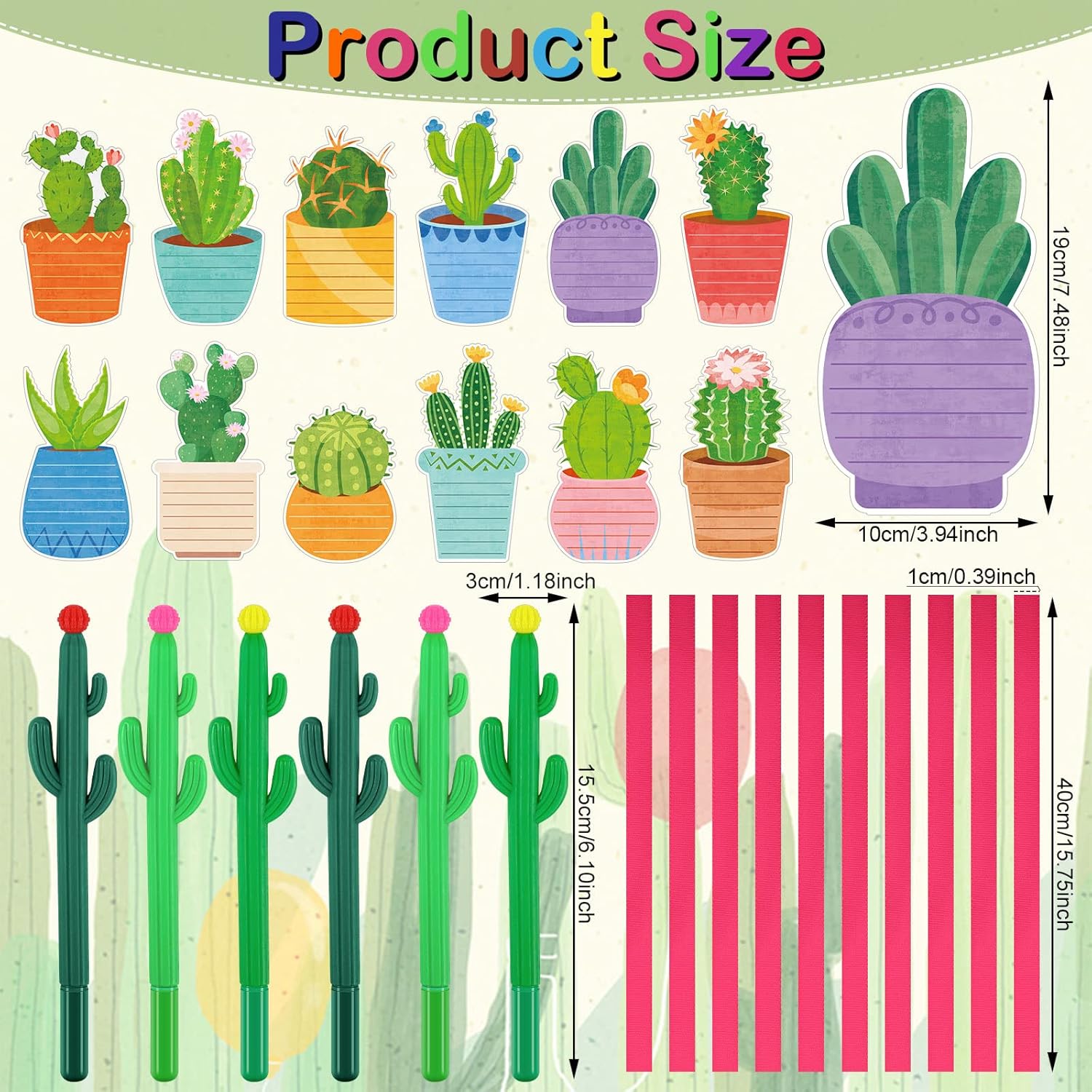 24 Pcs Cactus Sticky Notes with Cactus Pen Sets Cute Notepads Gifts Cacti Notepads Succulent Pen Self Adhesive Note Pads for Xmas School Supply