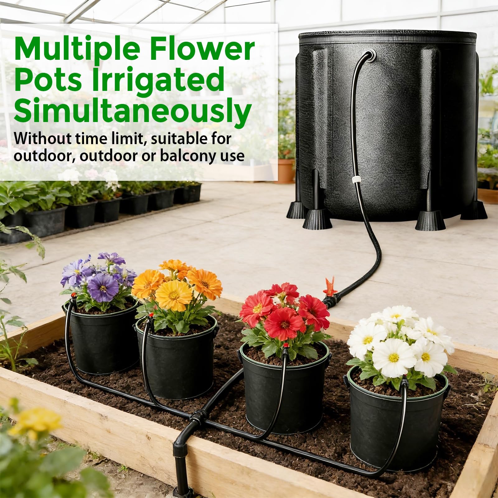 Système d'irrigation automatique, kit d'irrigation goutte à goutte avec pompe à eau de 15 W et seau de 50 litres, 4 sacs de plantation en tissu non tissé, système d'irrigation de vacances pour jardin
