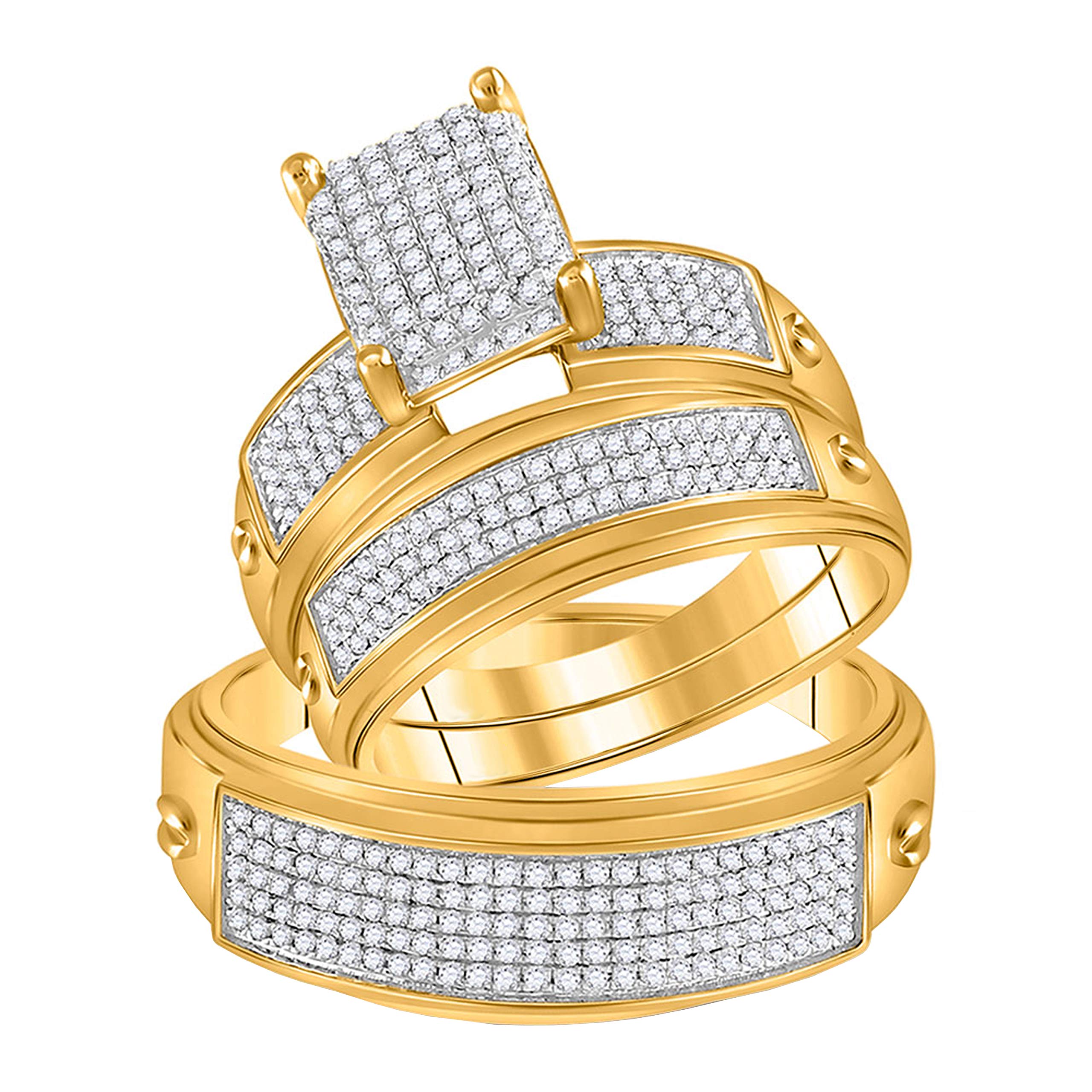 Dazzlingrock Collection Juego de anillos de boda de oro amarillo de 10 quilates con diamantes redondos de 0,68 quilates