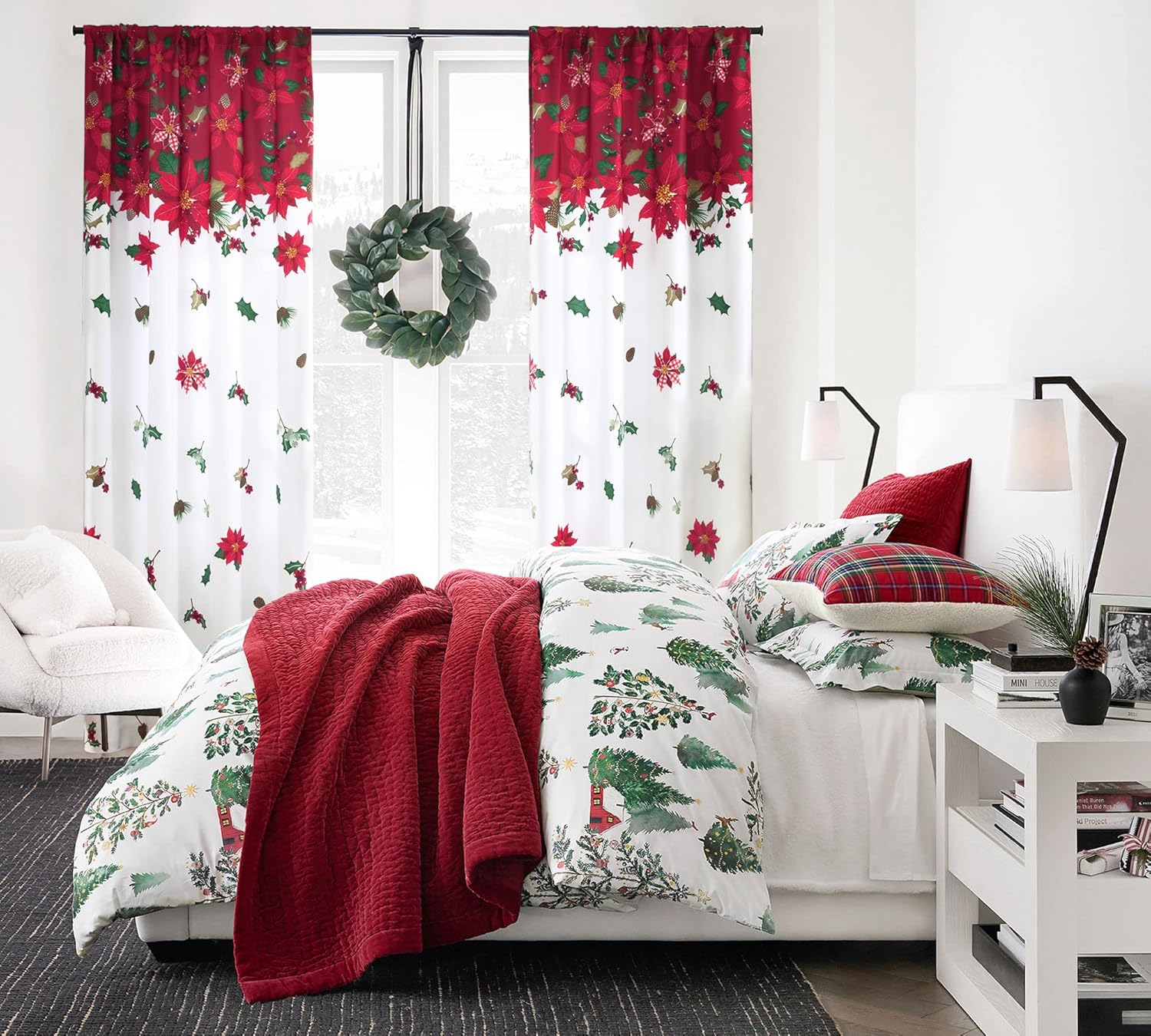 SHINELAND Red Curtains 63 Inch Length for Living Room 2 Panels,Christmas Blackout Insulated Thermal Curtains for Winter Dining Room Curtains