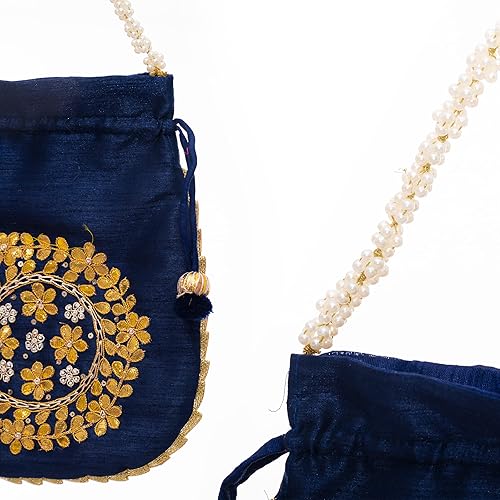 Miniatura 3 de Potli Bolso de mano Batawa bordado adornado hecho a mano, tradicional, étnico, dorado, trabajo, boda, bolso de mano para niñas y mujeres, para