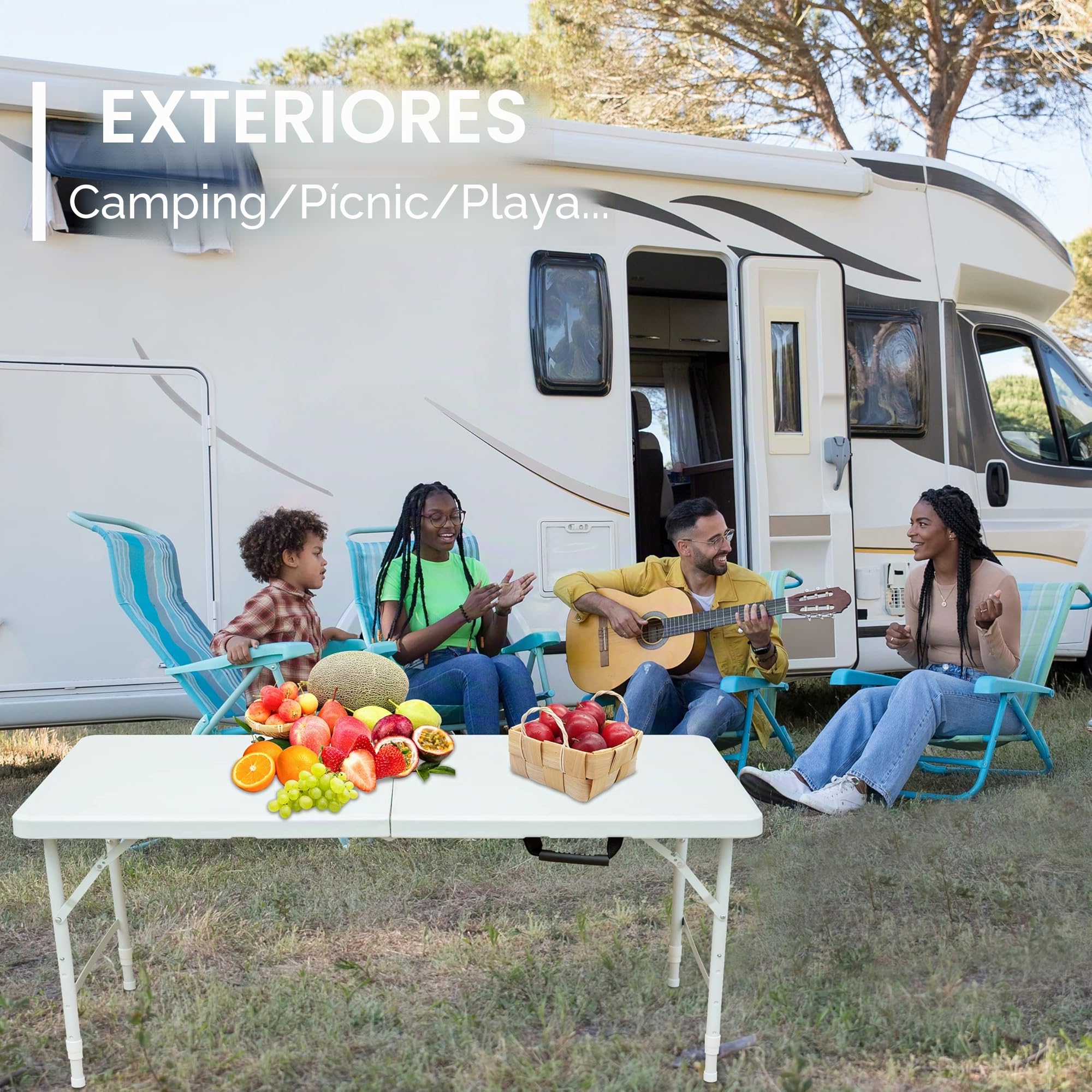 Mesa plegable de plástico portátil de 4 pies, mesa de comedor blanca resistente plegable por la mitad para campamento, fiesta, jardín, cena, cocina, trabajo, mesa superior interior y exterior