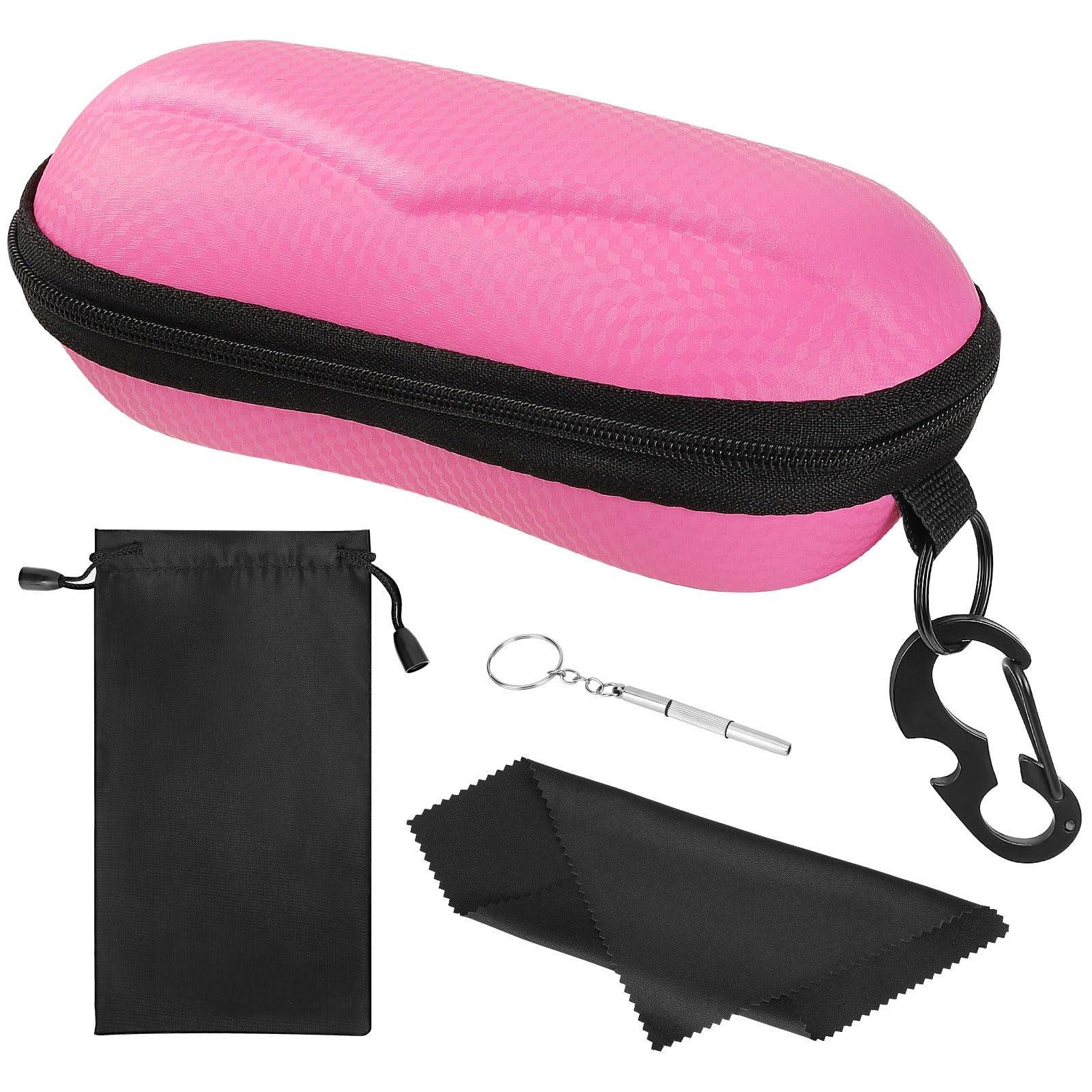 Moko Unisex Pink Eva Semi Hard Shell Sunglasses Case, Anti-Scratch Protective Eyeglasses Storage Case Eyewear Holder With Metal Hanging Hook Mini Screwdriver For Men Women,