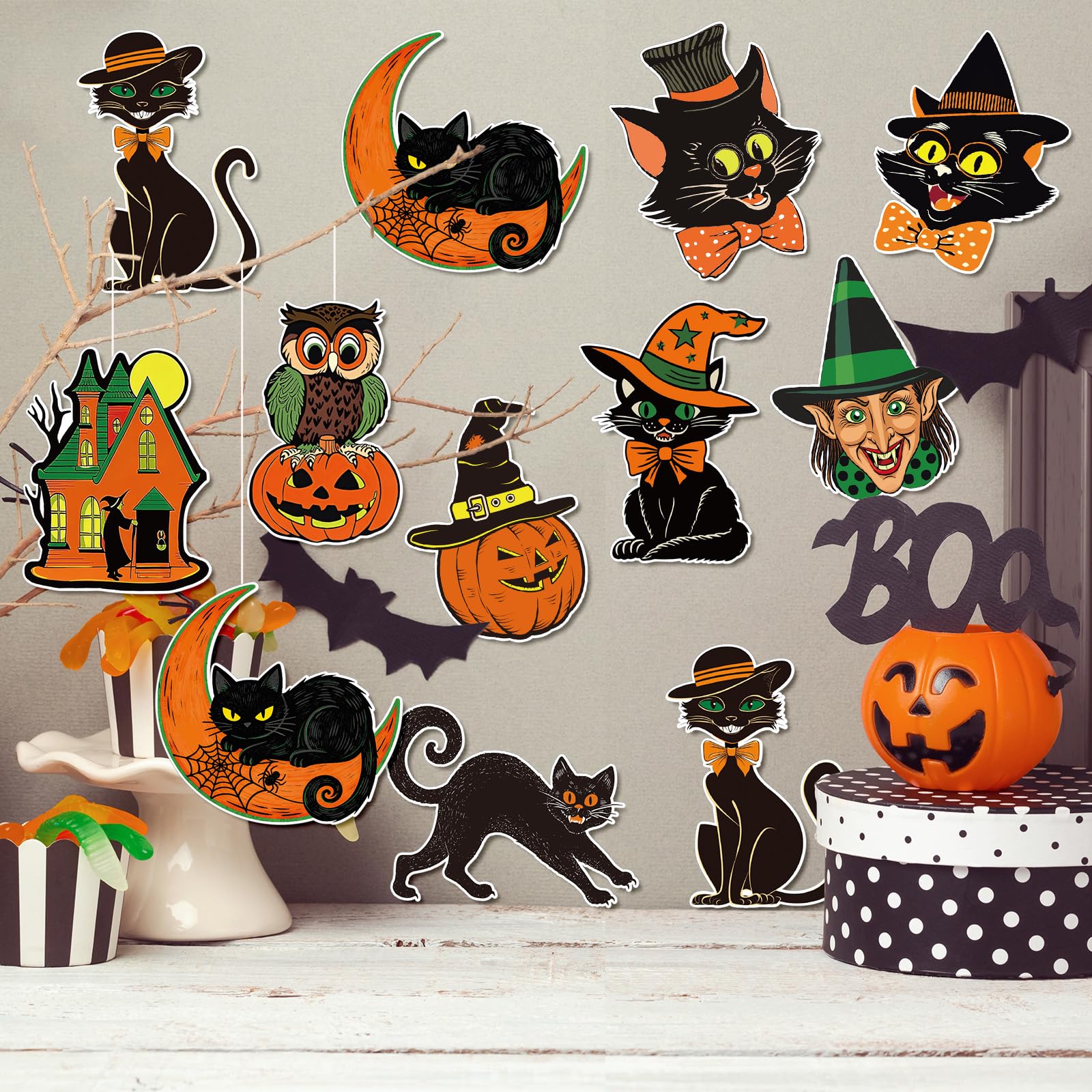 Amazon.com: Whaline 40Pcs Vintage Halloween Cutouts, Retro Pumpkin