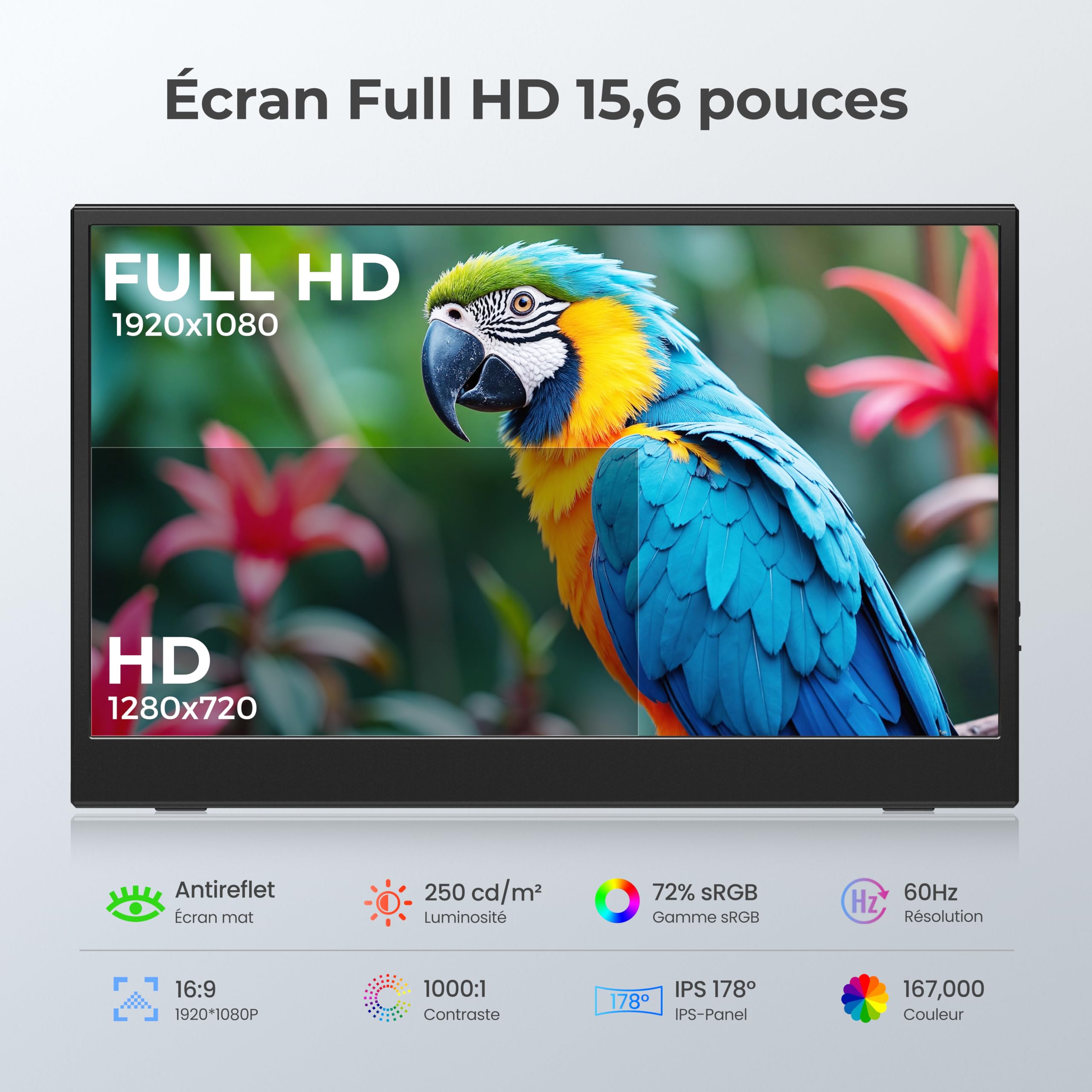 UFYQL 15,6" Écran Portable FHD 1080P 60Hz IPS Mate | Housse intelligente, haut-parleurs, VESA 75×75 mm, HDR, écran d’extension pour PC / Mac / portable / Xbox / PS / Switch