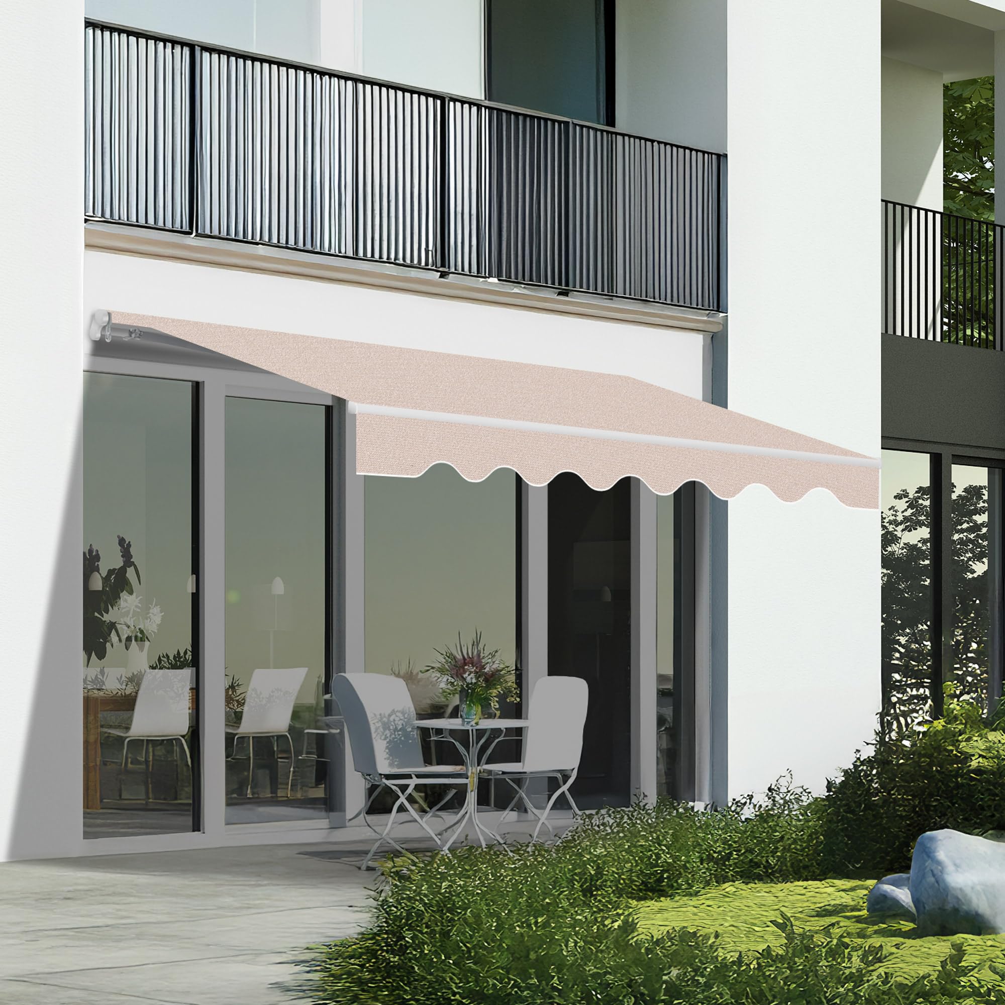 Toldo Retráctil Exterior 400x250cm Arena Poliéster – Lona Protección Solar UV - Estructura de Aluminio – Inclinación Regulable – Manivela Incluida – Manual Enrollable Terraza Jardín