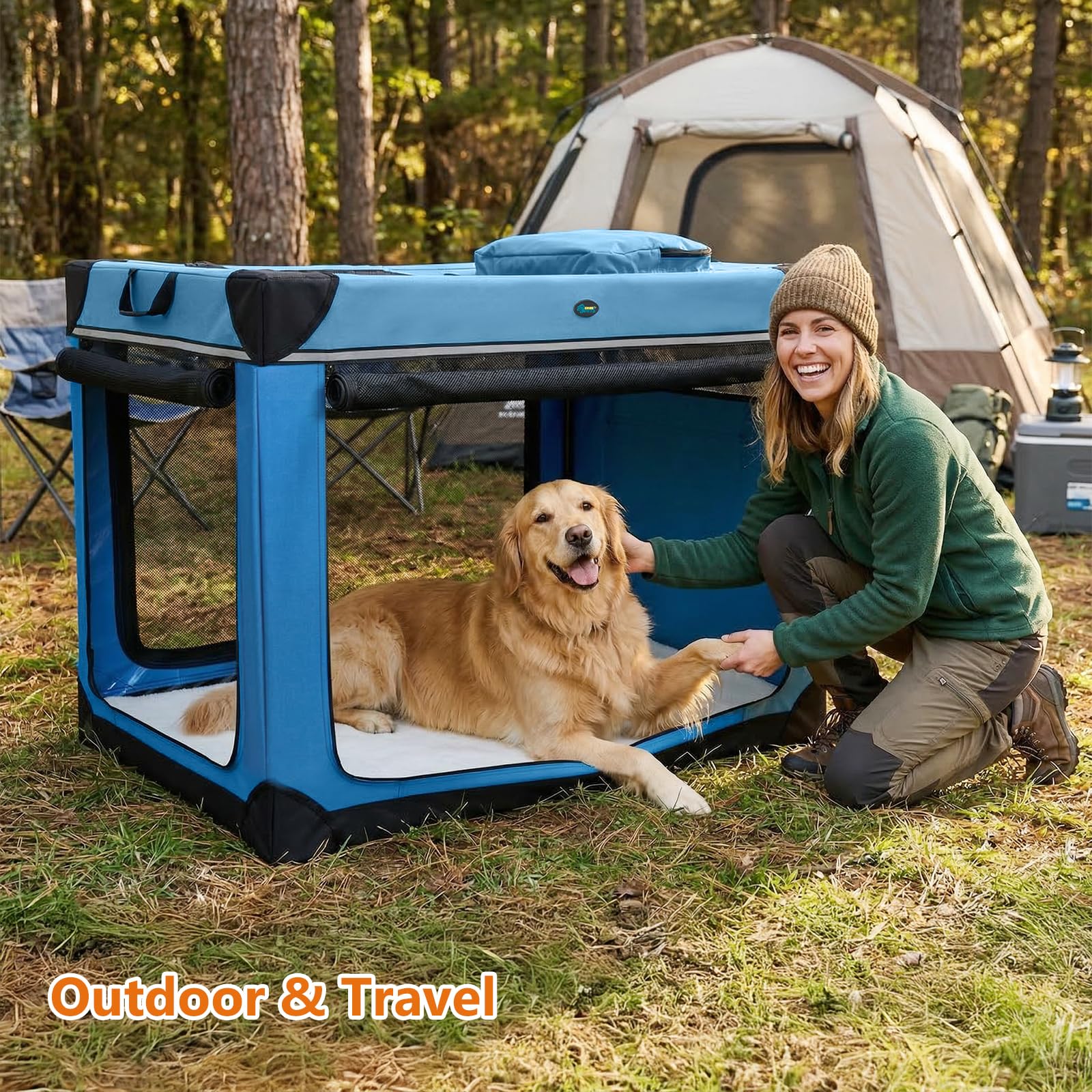 Ownpets Cage de transport pliable pour chien 4 portes avec tapis, taille XL