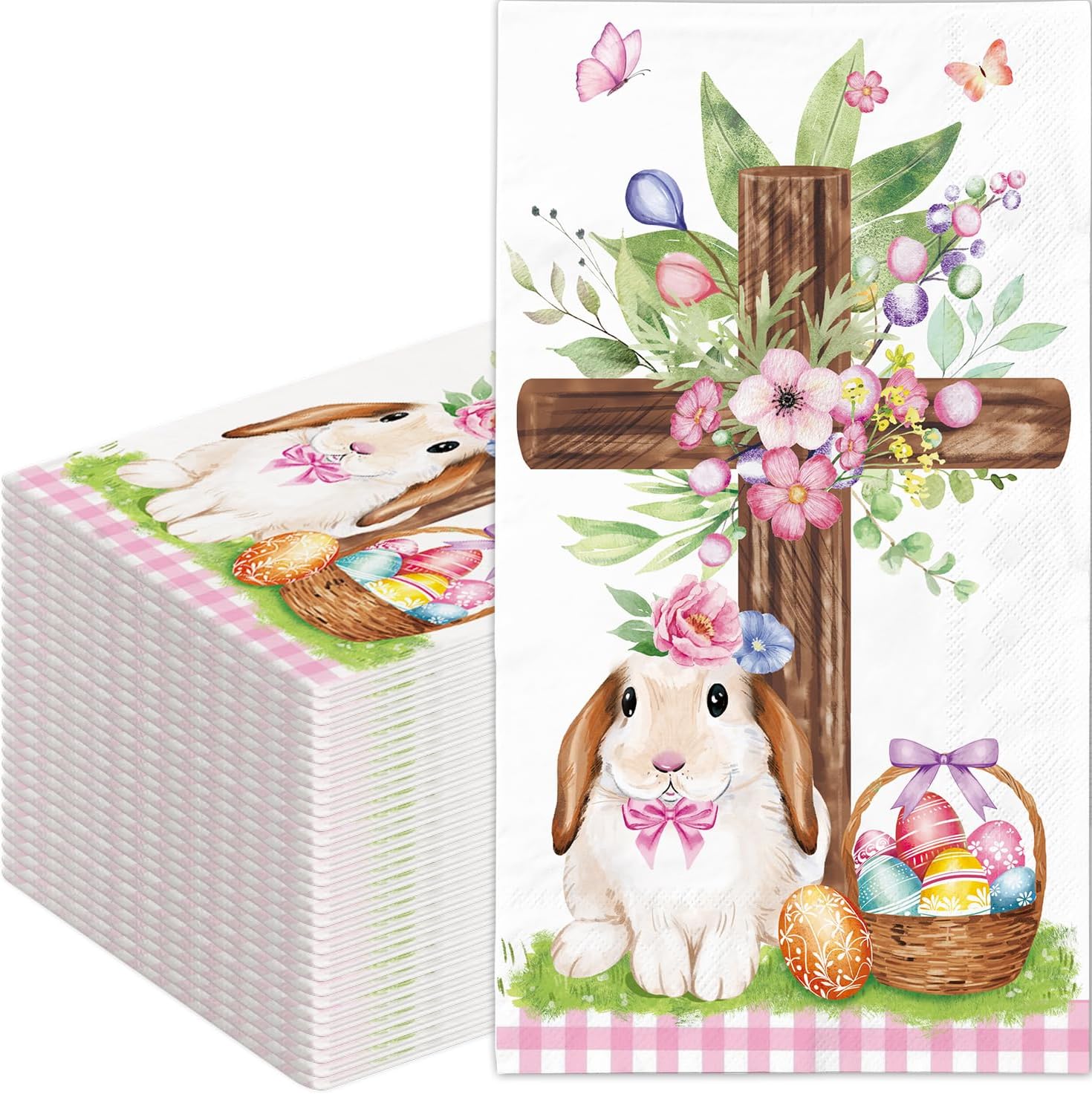 100 Easter Disposable Paper Decorative Guest Napkins Watercolor Bunny Flower Easter Eggs Disposable Decorative Hand Paper Napkin Towel for Bathroom Party Supplies Table Decor