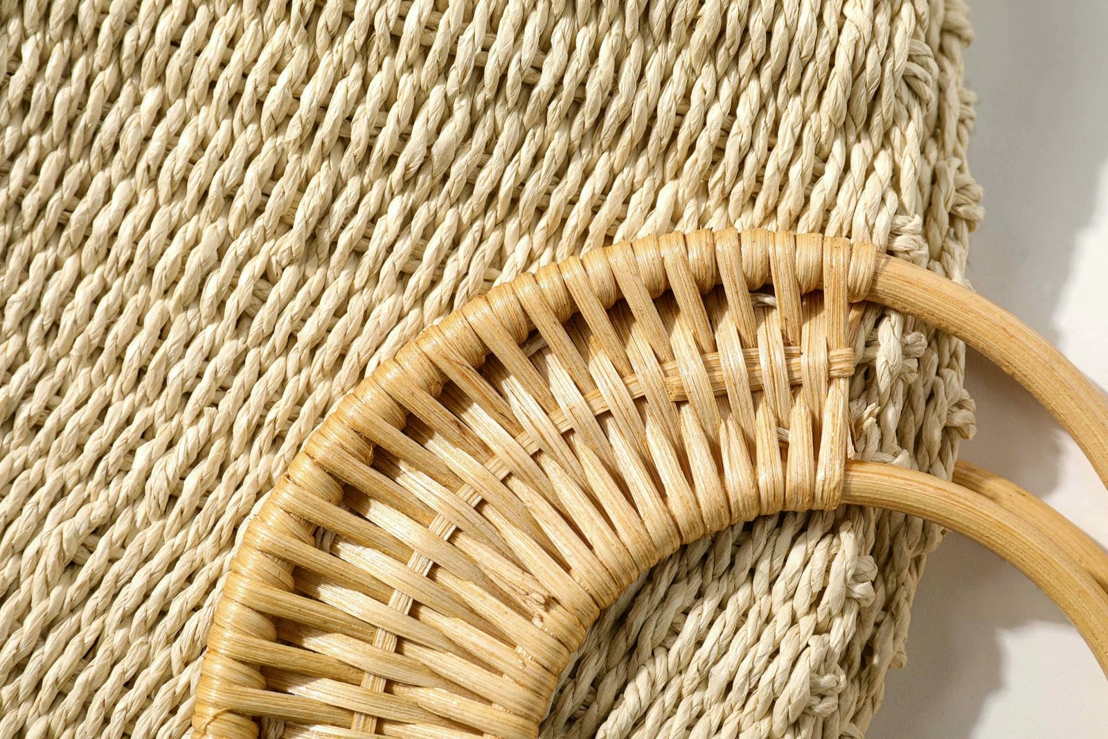 Borsa Paglia Borse da Donna con Sacche Sacchetti per Donne Intrecciate Basse Bohiami-Beige