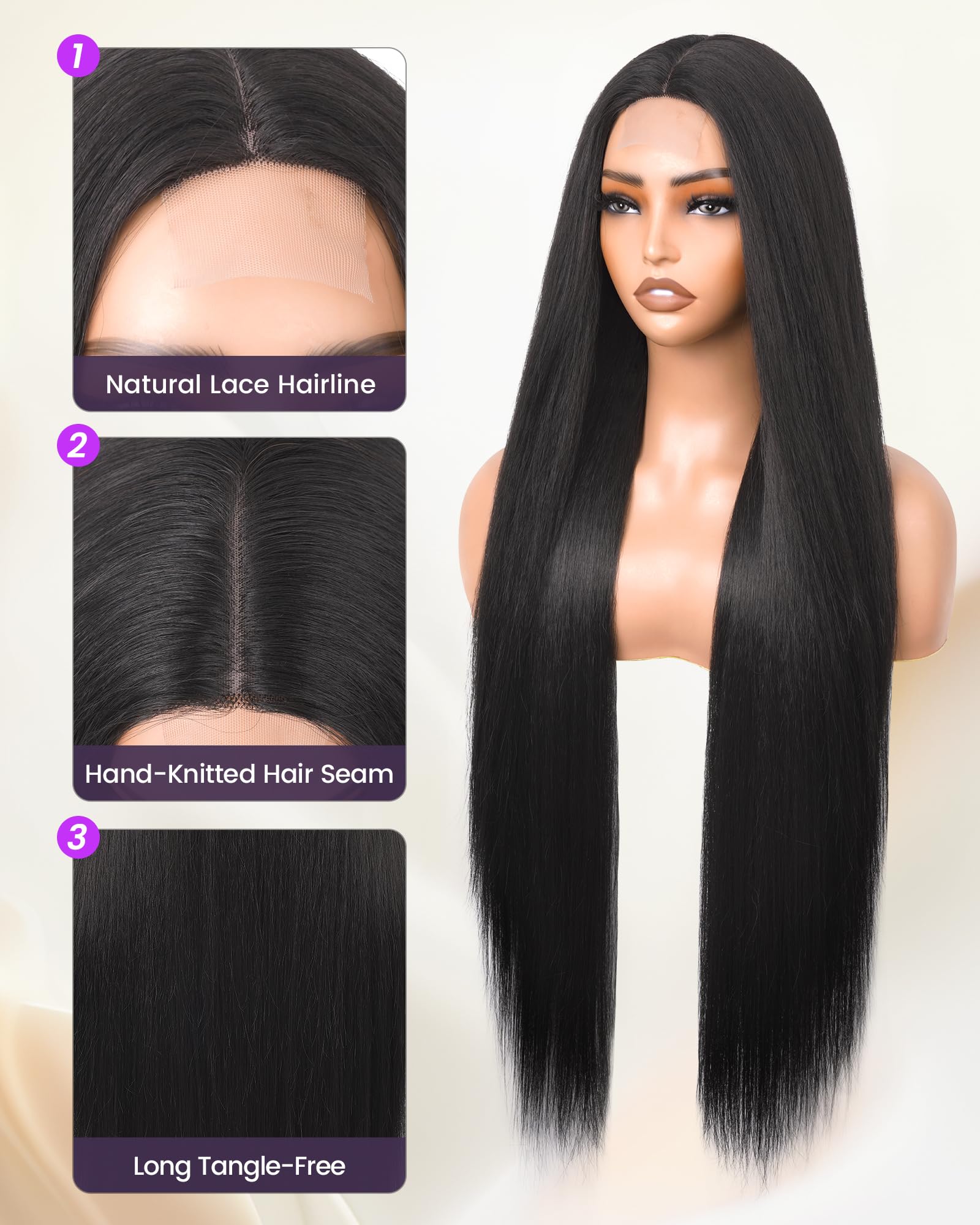 Amazon.com : Cemuto Long Straight Black Wigs for Women Glueless