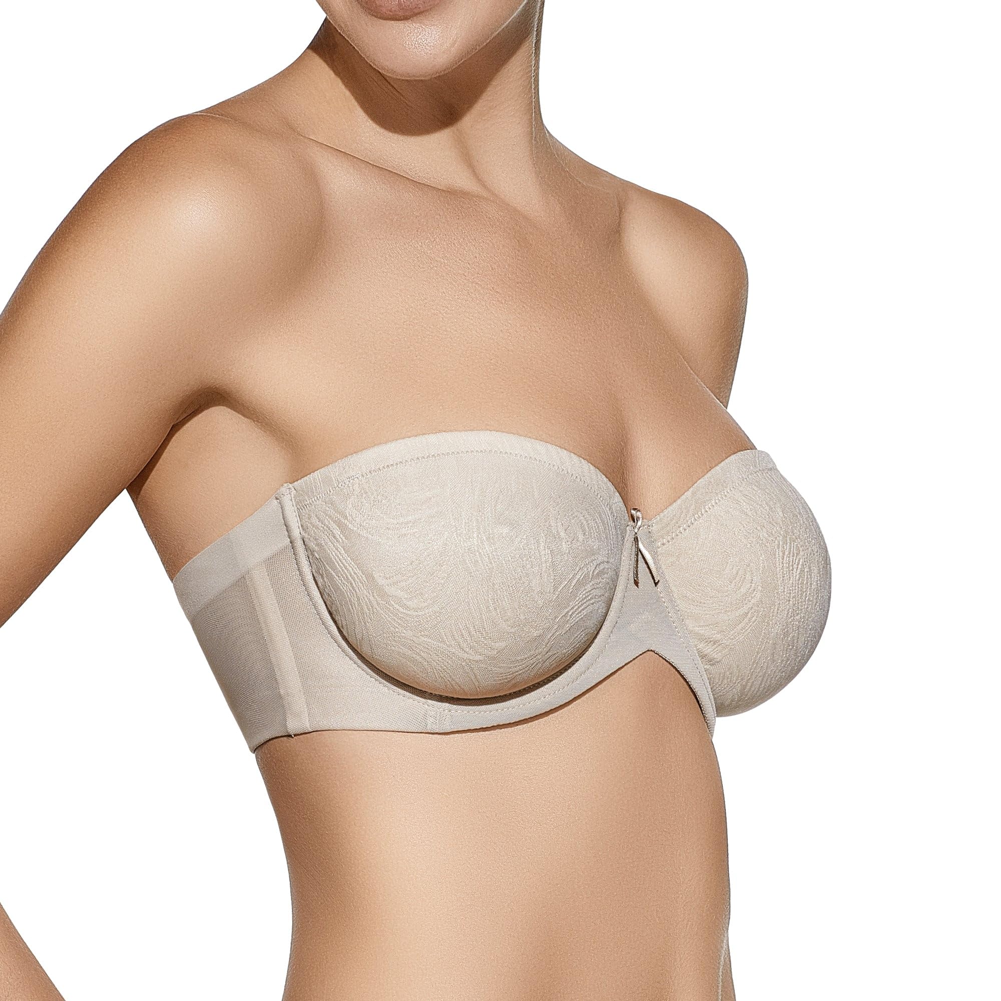 Selene, Reggiseno Donna a Fascia Alta, con Ferretto e Coppe Decorate, Senza Spalline e Imbottitura, Collezione Sandra