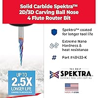 Vista 2 de Amana Tool Brocas de enrutador CNC en espiral de carburo para tallado 2D3D, 48422-K, punta de bola de ángulo cónico de 5.4 grados x 0.059 in