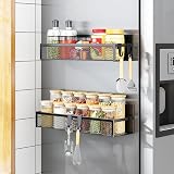 Aufworld Magnetic Spice Rack for Refrigerator, 2 Pack Magnetic Shelf, Fridge Magnet Organizer with Moveable 4 Hooks, Magnet Fridge Shelf for Kitchen Organization and Storage (2 Pack) - 8