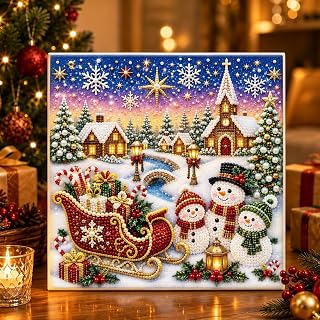 RIHUALS DIY Christmas Pearl Diamond Painting Art Kit with Frame, 3D Christmas Pearl Art Kits for Adults & Beginner, Pearl Beads Art Craft for Home Wall Decor,11.8 x 11.8in (Sled)
