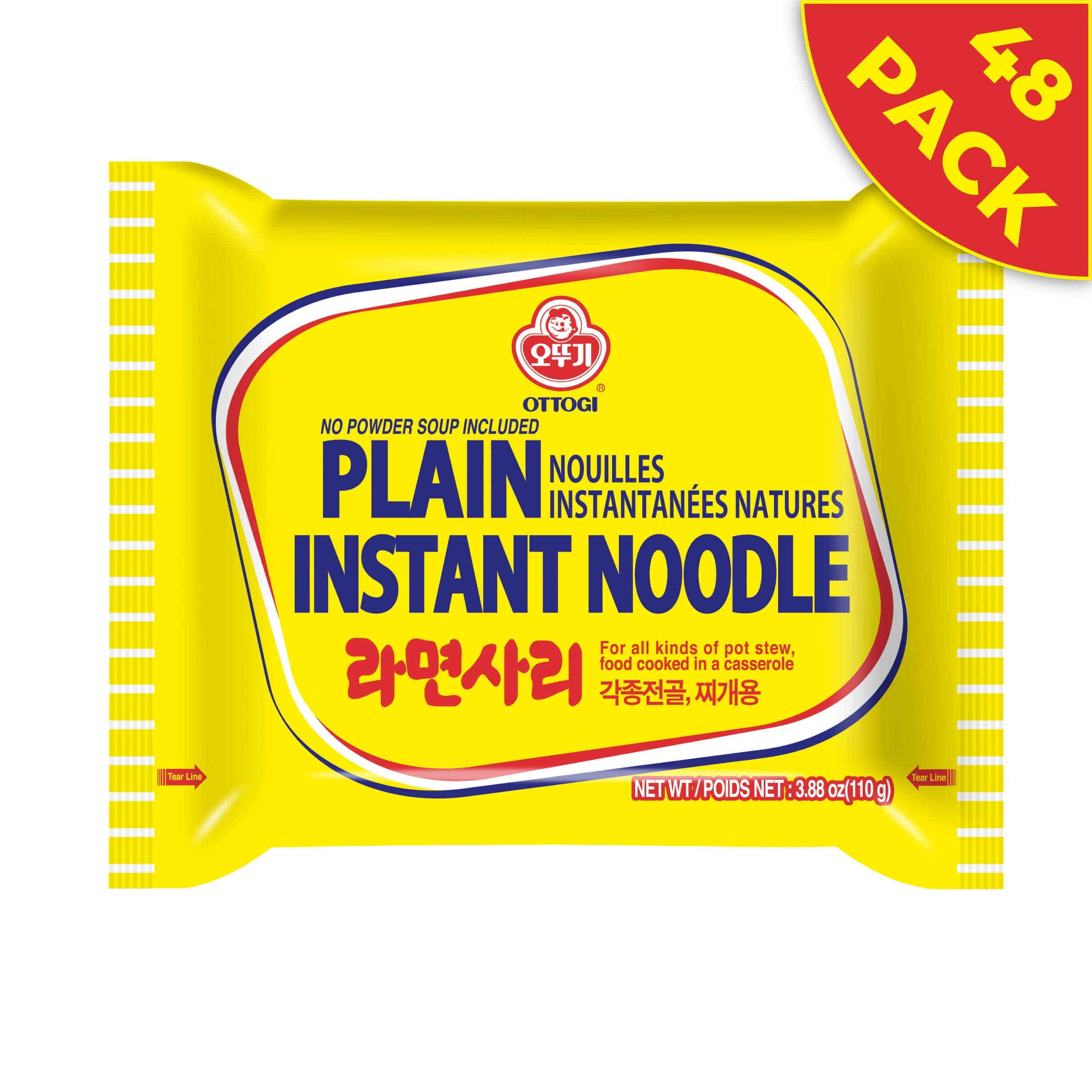 OTTOGI Einfache Instant-Nudel, für alle Arten von Eintopf, in einer Kasserolle gekochte Lebensmittel, für Hot Pot, Shabu Shabu und Eintöpfe (110 g) – 48 Stück