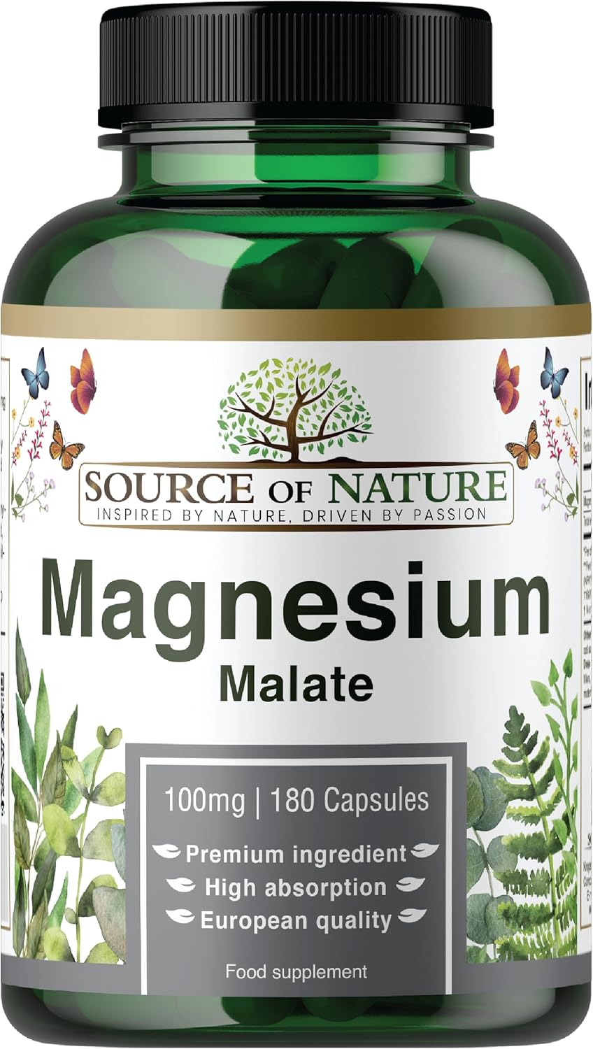 Magnesium Malaat 645mg | 180 Capsules | 2 Maanden Voorraad | 100mg Elementair Magnesium | Hoge Biologische Beschikbaarheid | Ondersteunt Energie & Spierfunctie | Vegan