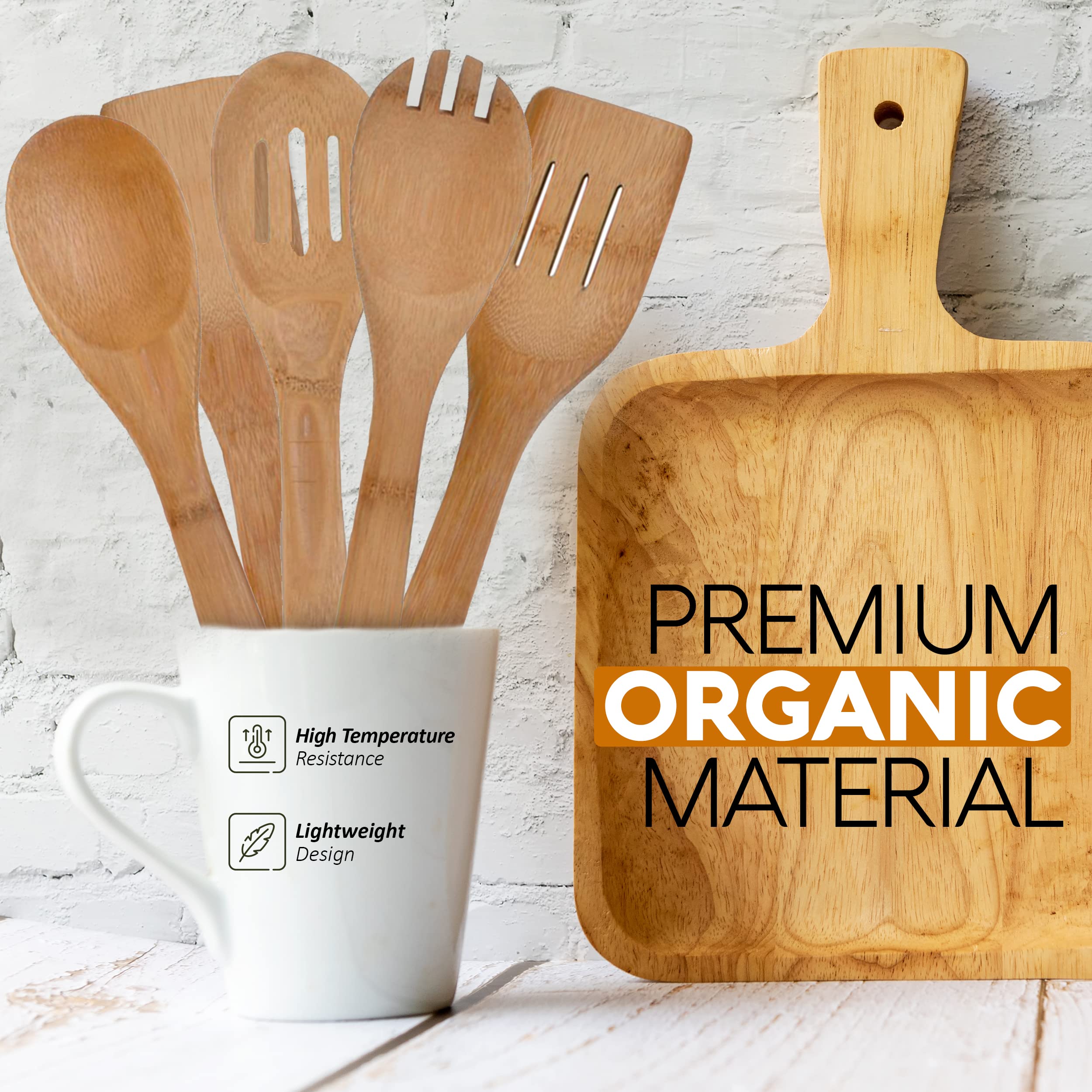 Alpine Cuisine Bambus-Utensilien-Set, 5-teilig, Holzlöffel, Utensilien-Set, Apartment Essentials Premium-Qualität, Holzspatel, Löffel, Küchenhelfer, Einweihungsgeschenke, Holzutensilien für den