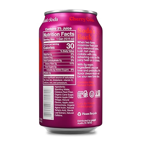 Miniatura 2 de POPPI Soda prebiótica espumosa, bebidas con vinagre de sidra de manzana, agua seltzer y jugo de frutas, cereza cola, 12 onzas (paquete de 12)