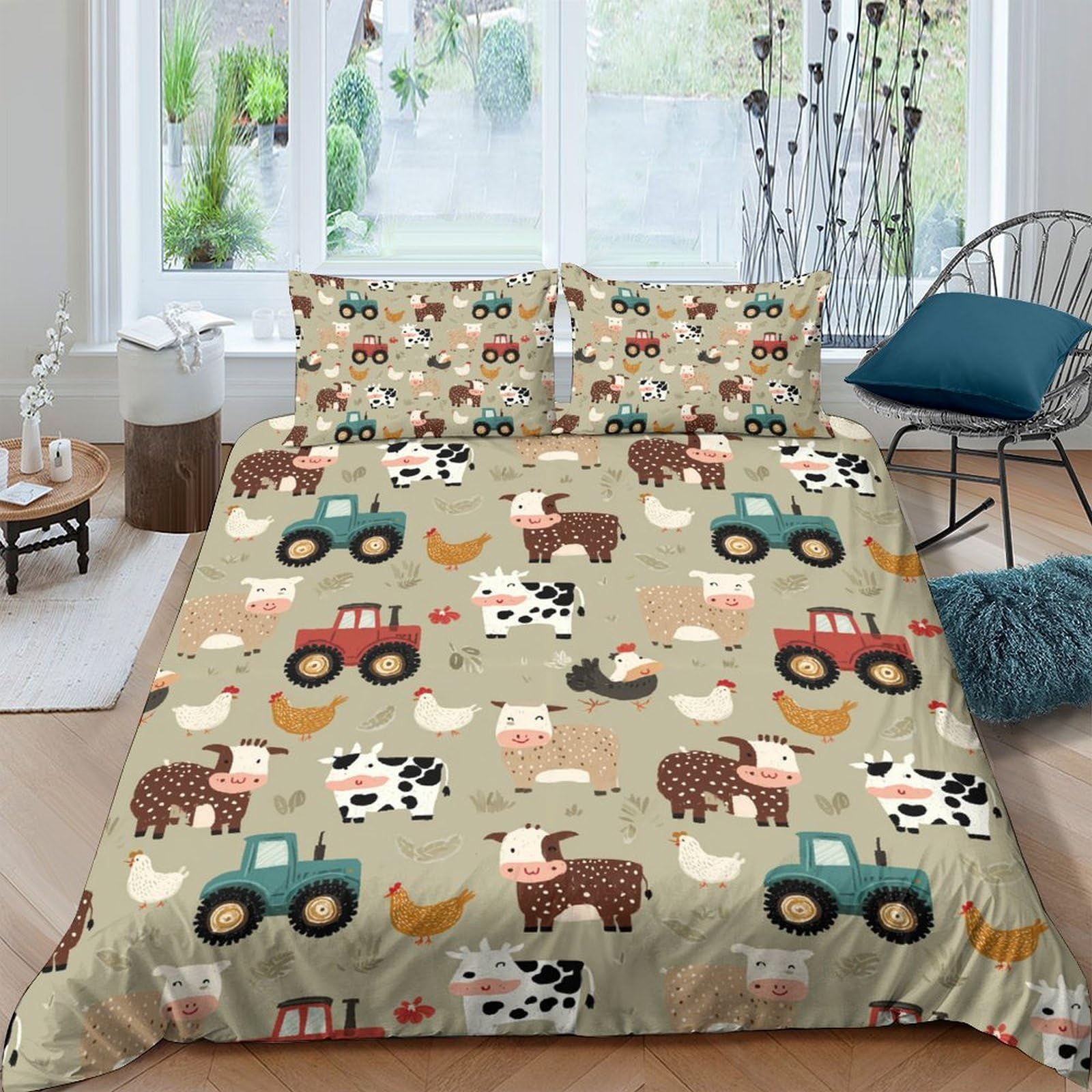 Ctjqhvkz Style-1 3D Printed Farm Tractor Fitted Sheet Microfiber Animal Cow Mattress Cover For Bedroom Guest Room Decor Single（135X200cm）
