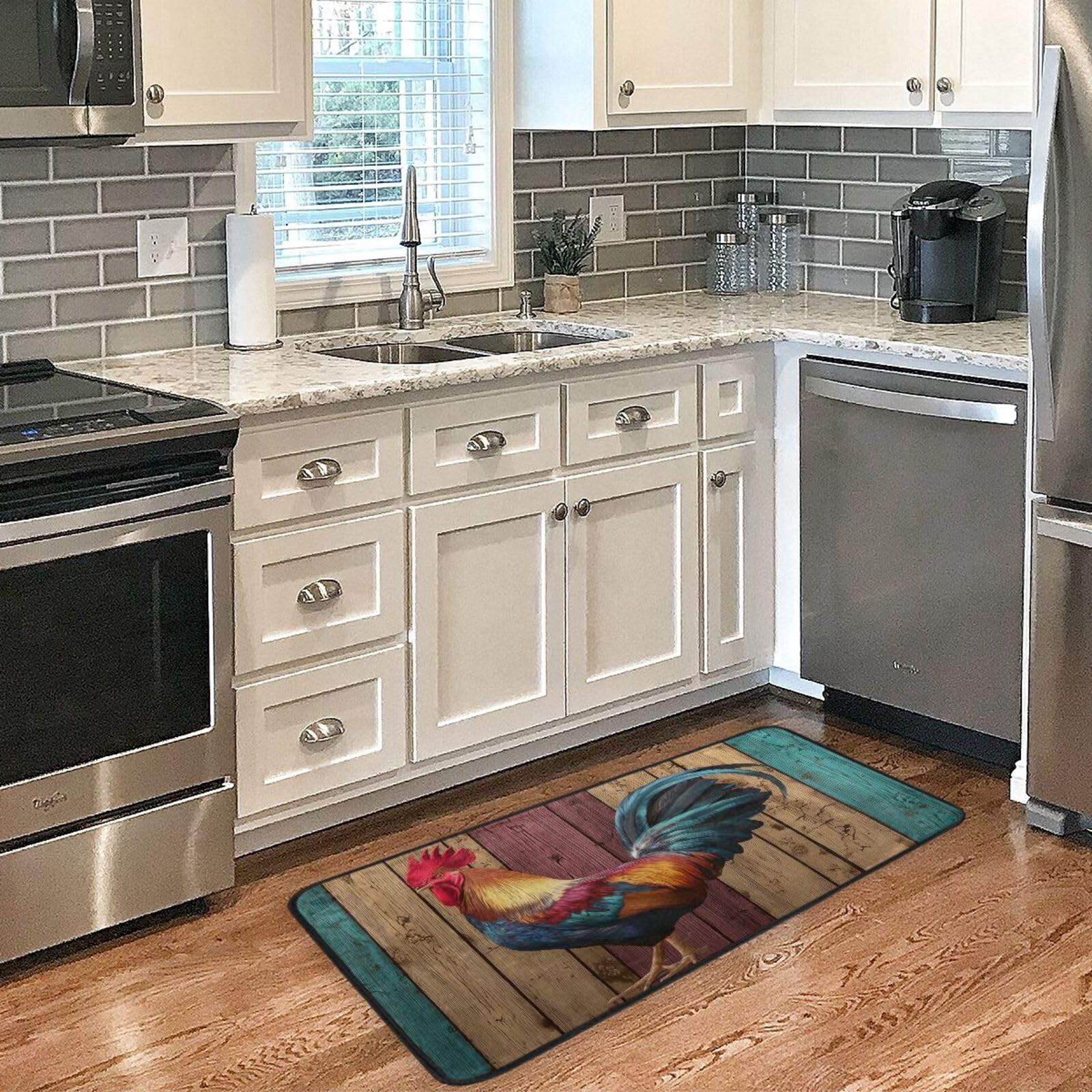 Rooster Farmhouse Kitchen Rug Floor Mat Non-Slip Carpet Washable Bath Doormat for Bathroom Living Room Bedroom 39x20 inch