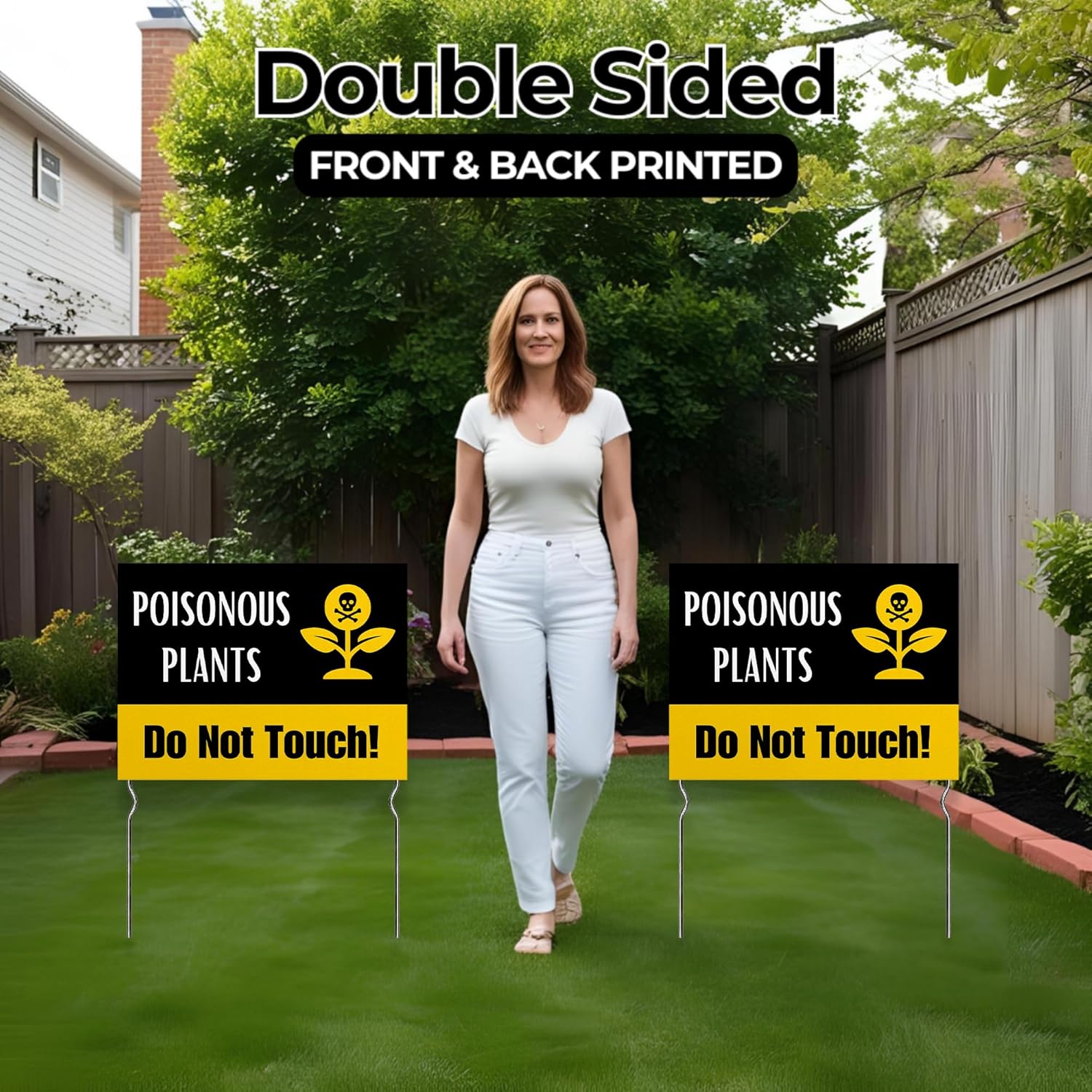 Poisonous Plants – Do Not Touch! Yard Sign by DC | 24"x18" Double Sided Garden Sign with 13” Metal Stakes | Outdoor Signs Waterproof for Lawn, Patio, Sidewalk & House | Set of 2 | Made in USA