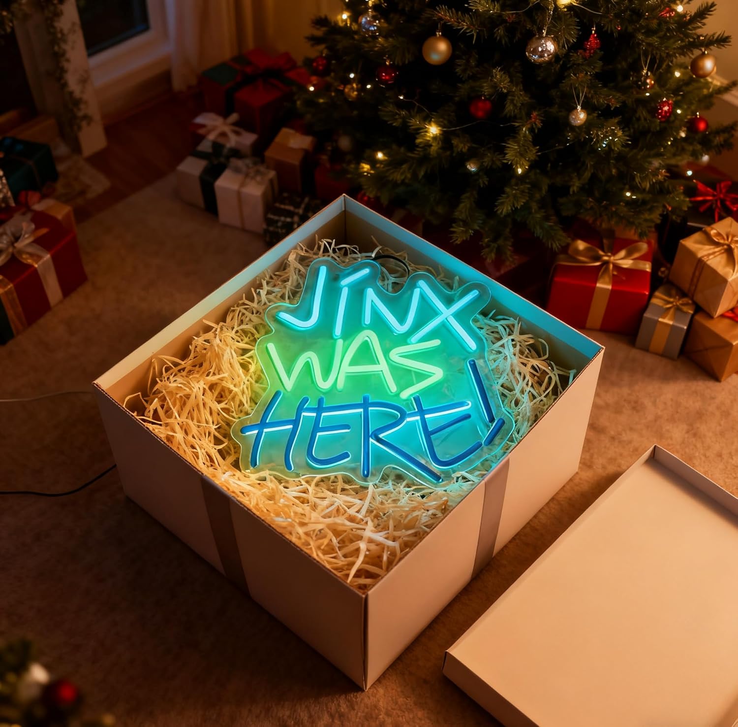 Jinx Was Here Neon Sign, USB Powered Decorative Neon Light for Gaming Room Bedroom Party Living Room Wall Table Gaming Theme Decor Light Up Sign, 12.6 x 11.8 In