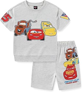Disney Cars Boys French Terry Short Sleeve T-Shirt and Short Set for Toddler and Big Kids