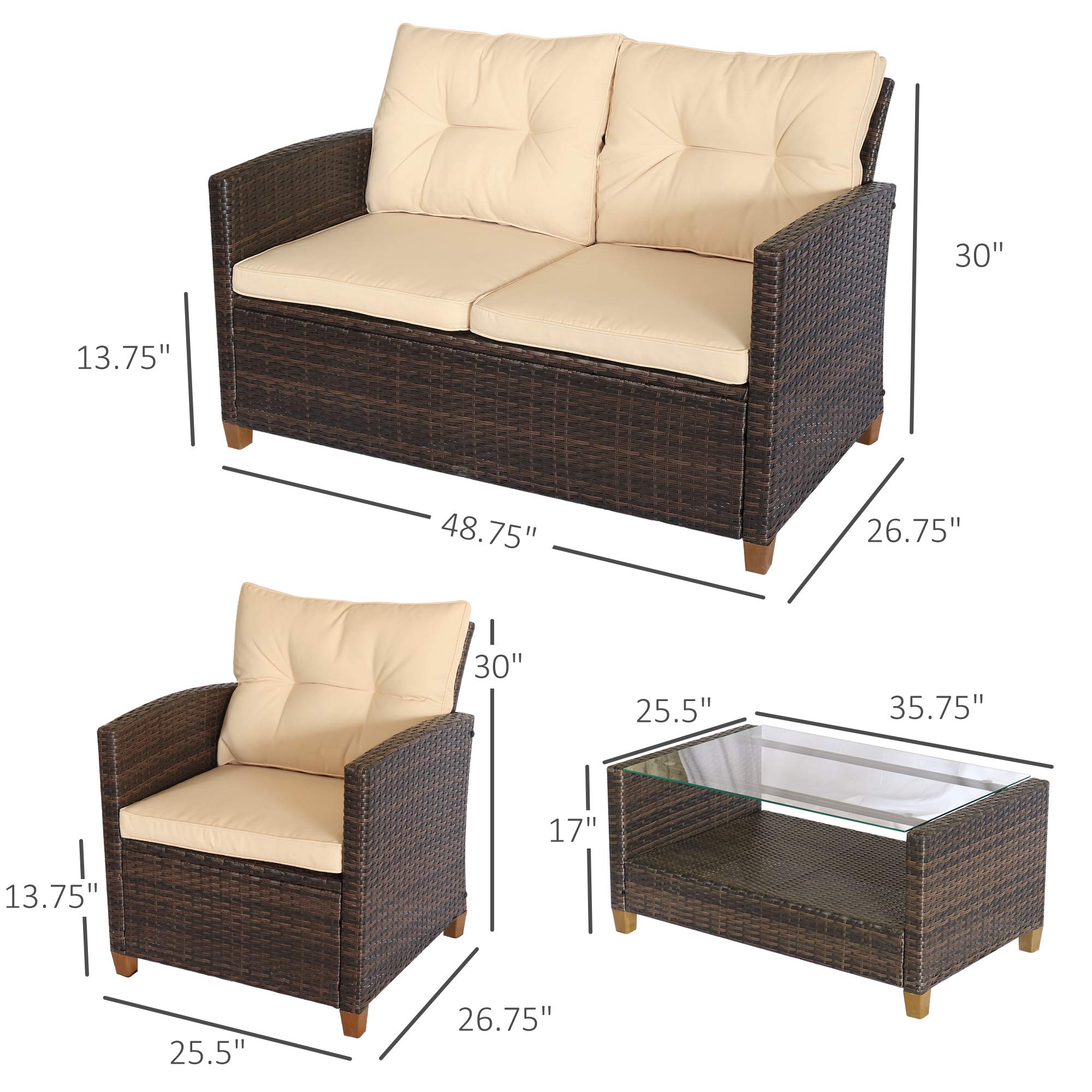(Incomplete Set Outsunny 4 Pieces Patio Furniture Sets with Cushions ...
