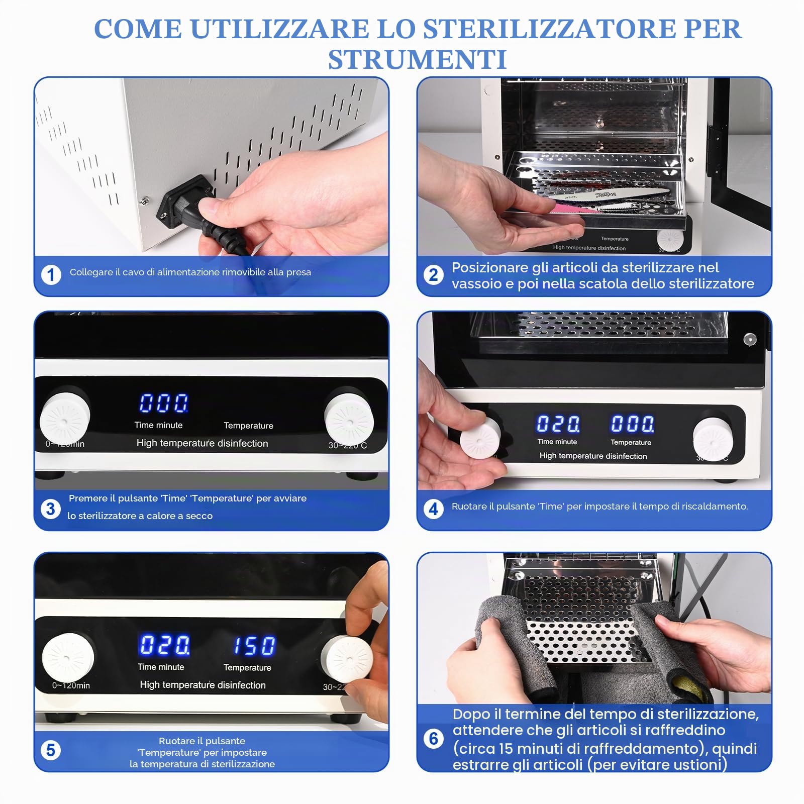 Sterilizzatore ad alta pressione 12 L, sterilizzatore ad aria calda 600 W a calore secco, display temperatura LED, per saloni manicure, pedicura, centri estetici e studi tatuaggi