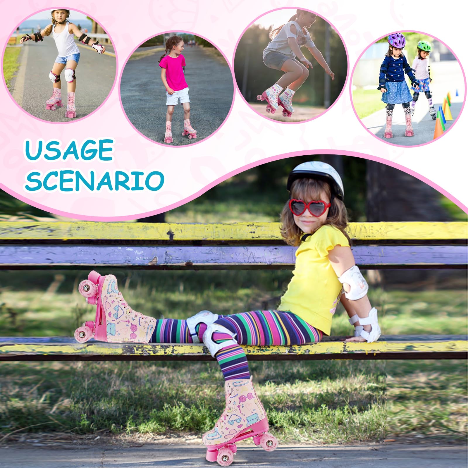 Patines de ruedas para mujer de piel sintética doble fila interiores exteriores principiantes