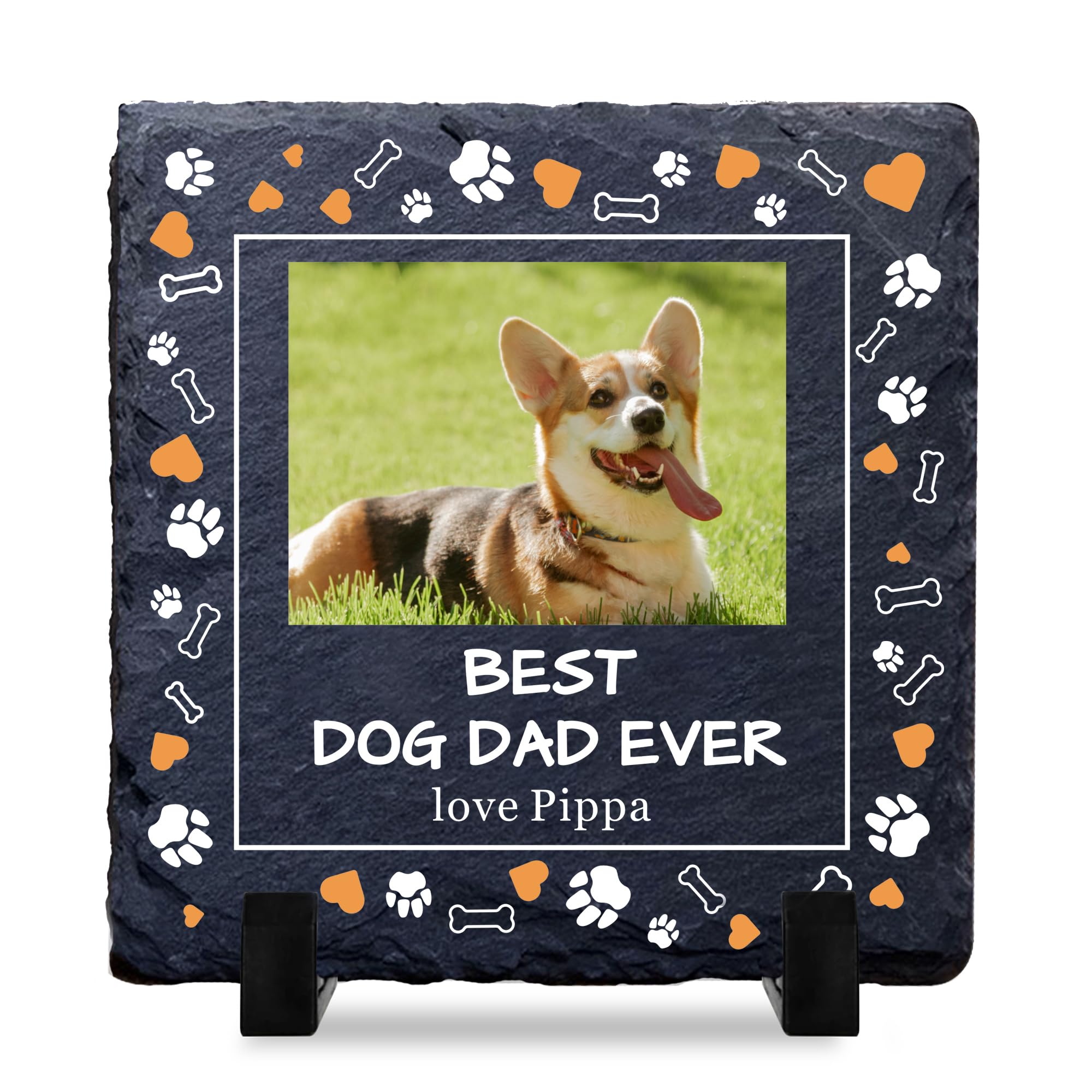 Personalised Coaster Custom Gift for Dad Daddy Stepdad Him Men Brithday Christmas Coaster Engraves Slate Coaster Best Dog Dad Ever (Design 7 with Photo)