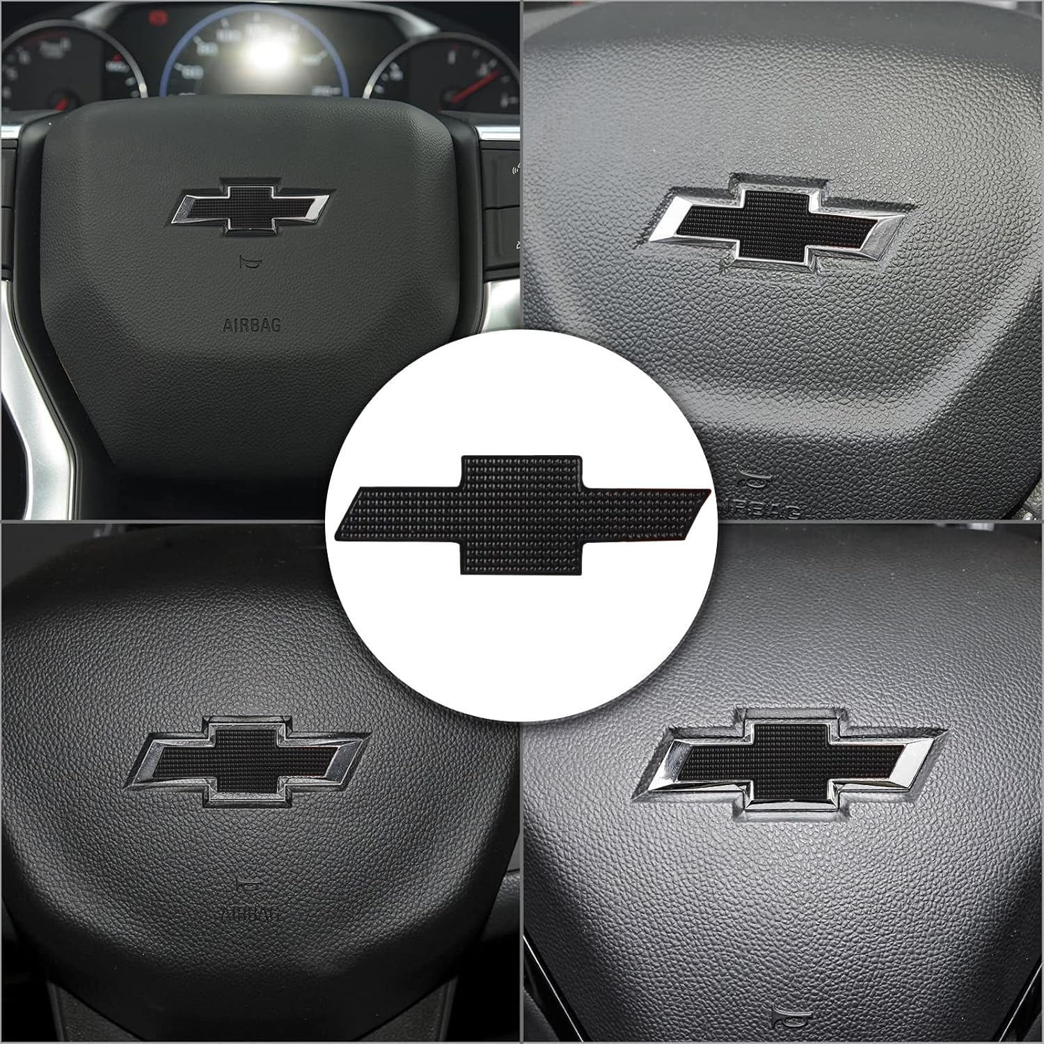Black Steeering Wheeel Bowtie Emblem Overlay Compatible with Chevy Equinox Malibu Cruze Traverse Volt Blazer Silverado Suburban Tahoe Bolt Trax Spark Sonic Impala with Strong Adhesive 26020701 1 pc — view 6