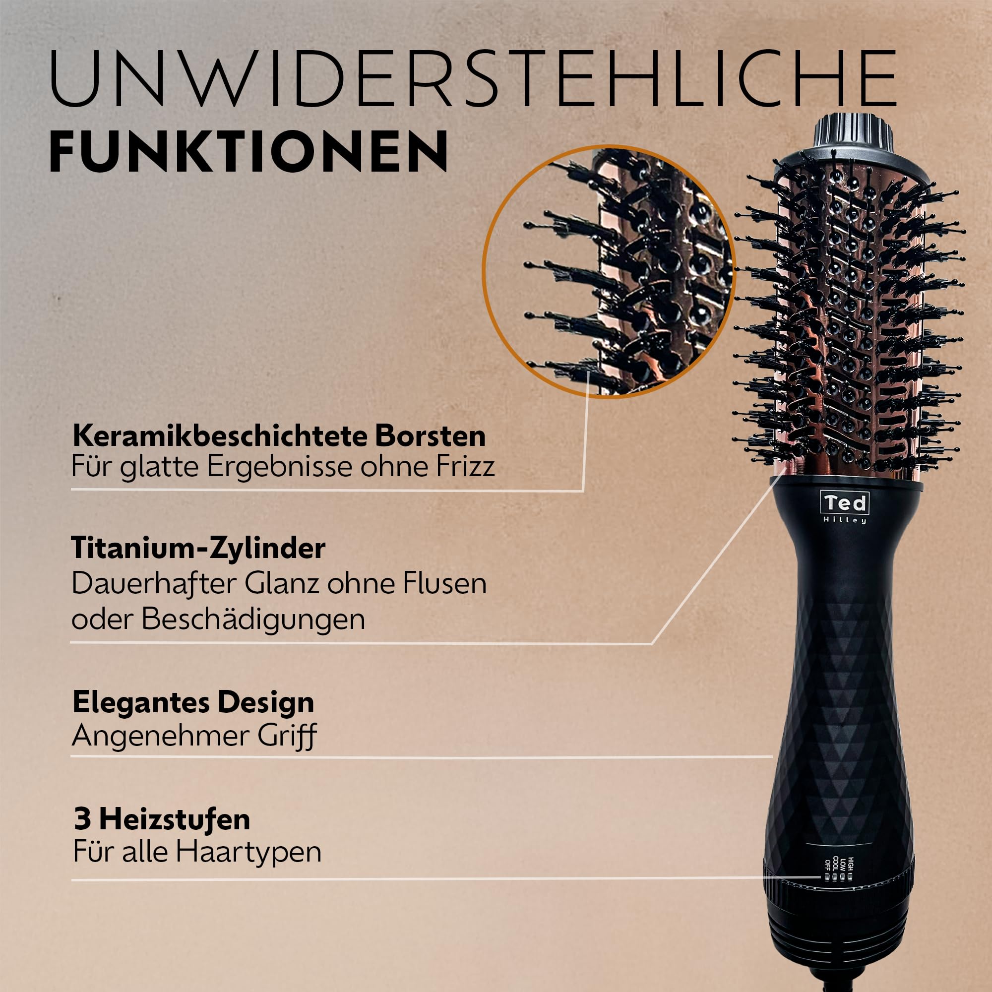 DuoStyle® Titan Föhnbürste & Warmluftbürste mit Ionen – 2-in-1 Haartrockner Bürste für Volumen, Glätten & Locken – Hot Air Brush - Mittellanges & langes Haar – Für frizzfreies, glänzendes Haar