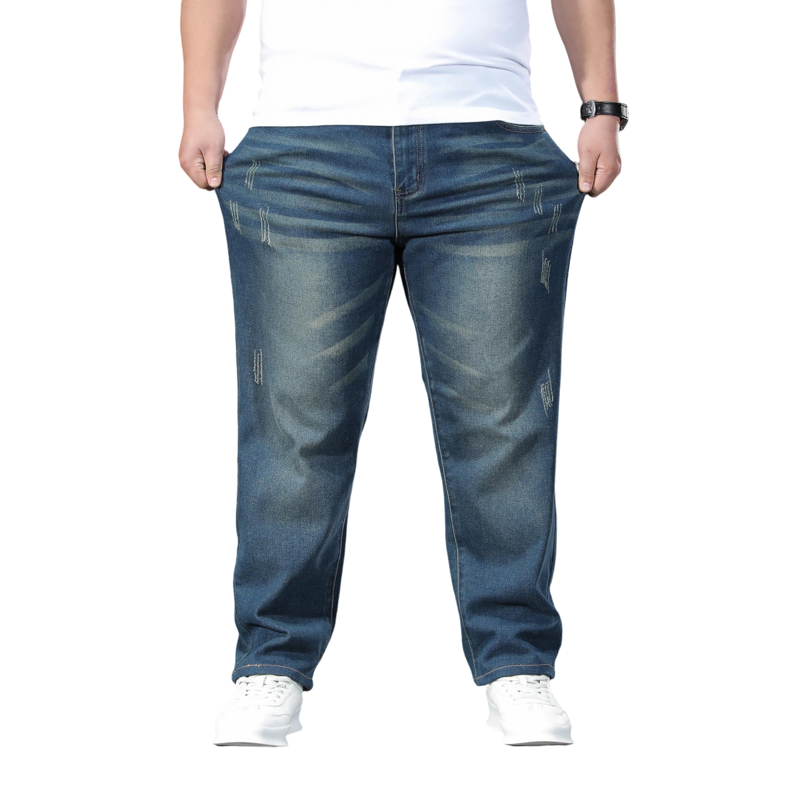 Pantalones Vaqueros para Hombre, Suelto Pantalones Vaqueros Denim Jeans Talla Grande Cintura Elástica NZK002