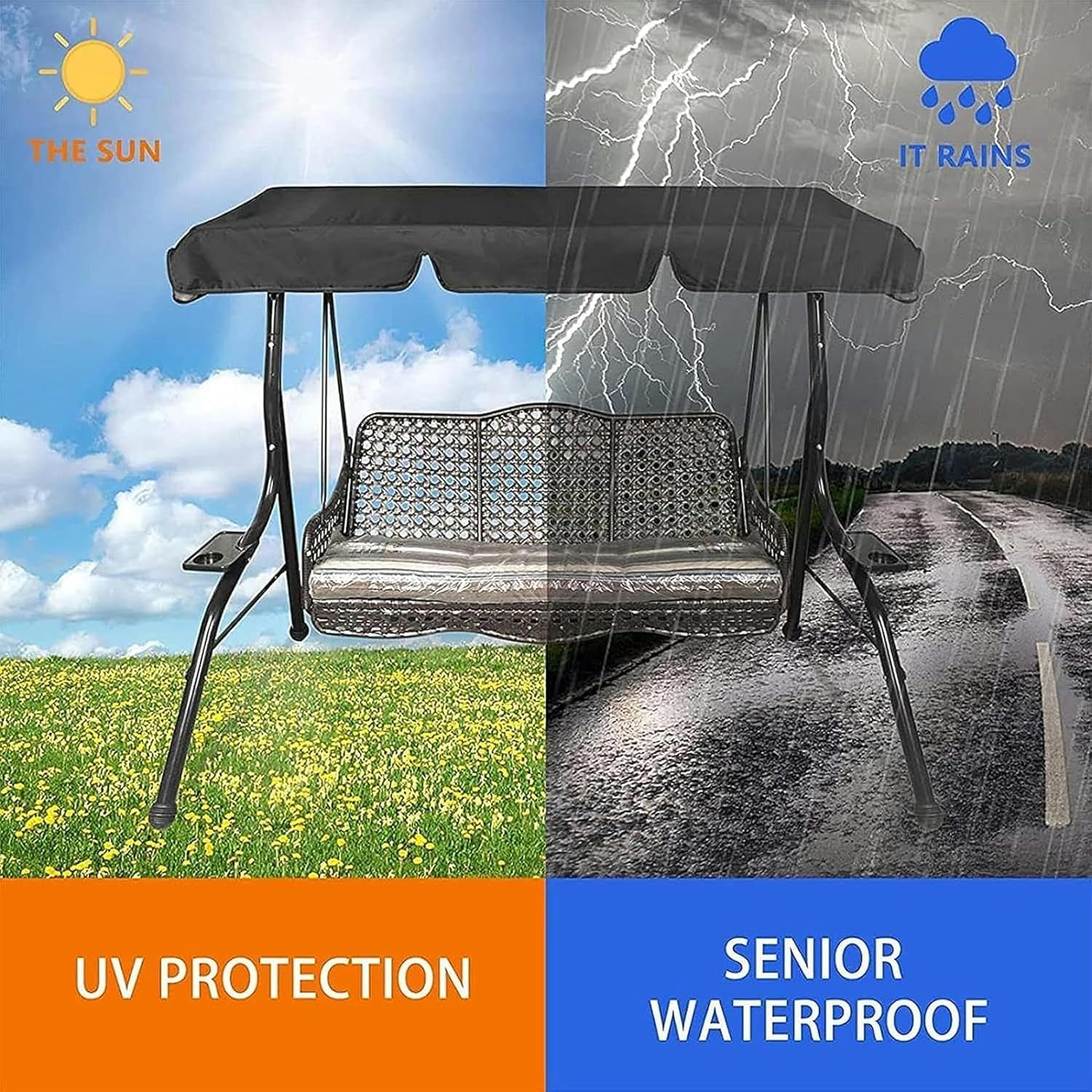 AMNOOL Replacement Canopy for Swing Seat Canopy for Swing Seat 210D Waterproof+Sun Shade, Garden Swing Chair Canopy Top Cover for Outdoor-1