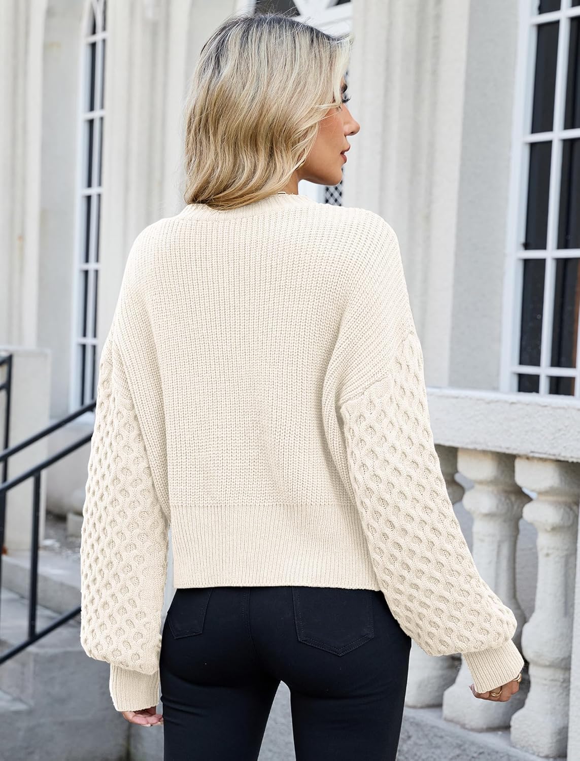 ZAFUL Women Sweaters Cardigan Chunky Ribbed Knit Open Front Long Sleeve Button Loose Short Cardigan Outerwear Coats - Image 2