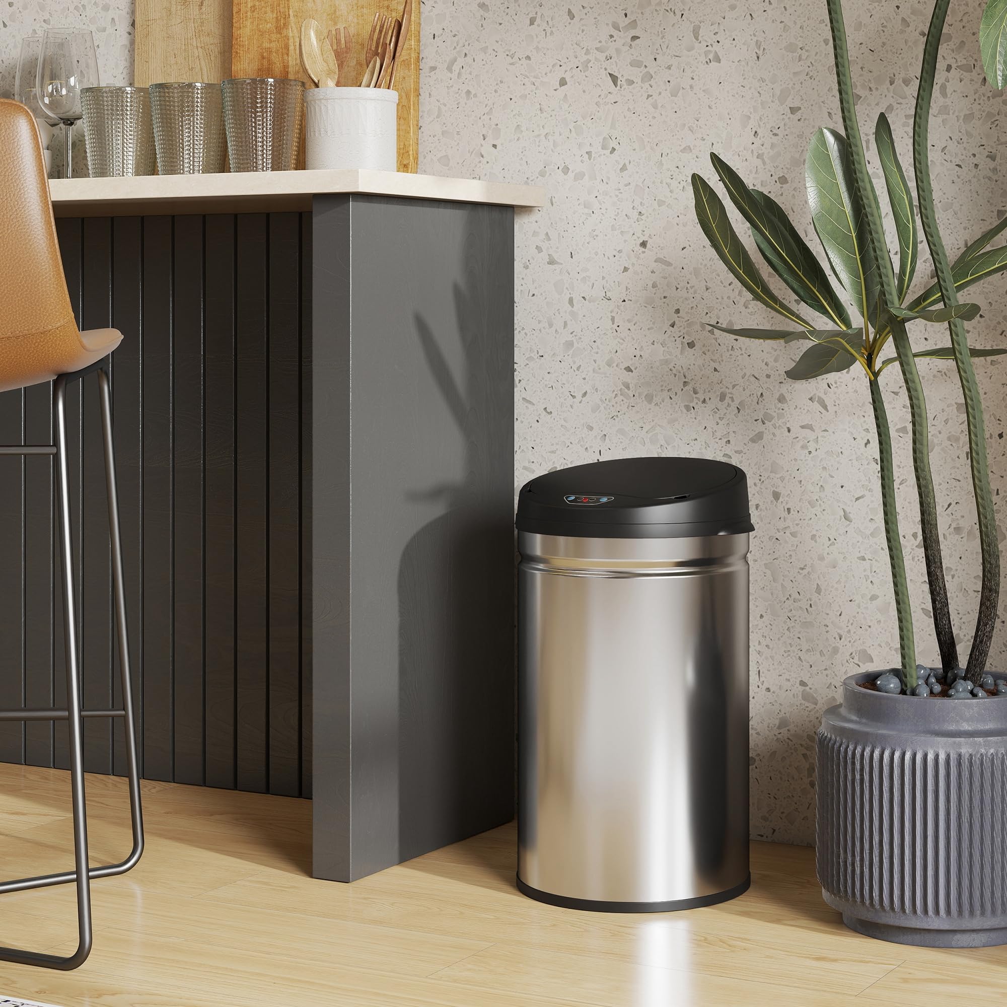 HOMCOM Poubelle de cuisine automatique 30L en acier inoxydable, couvercle à fermeture en douceur, poubelle à capteur de mouvement sans contact, résistant aux empreintes digitales, argent