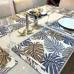 Jogo Americano Retangular 8 Lugares - Tecido - Mesa Posta (Tecido Costela Azul)