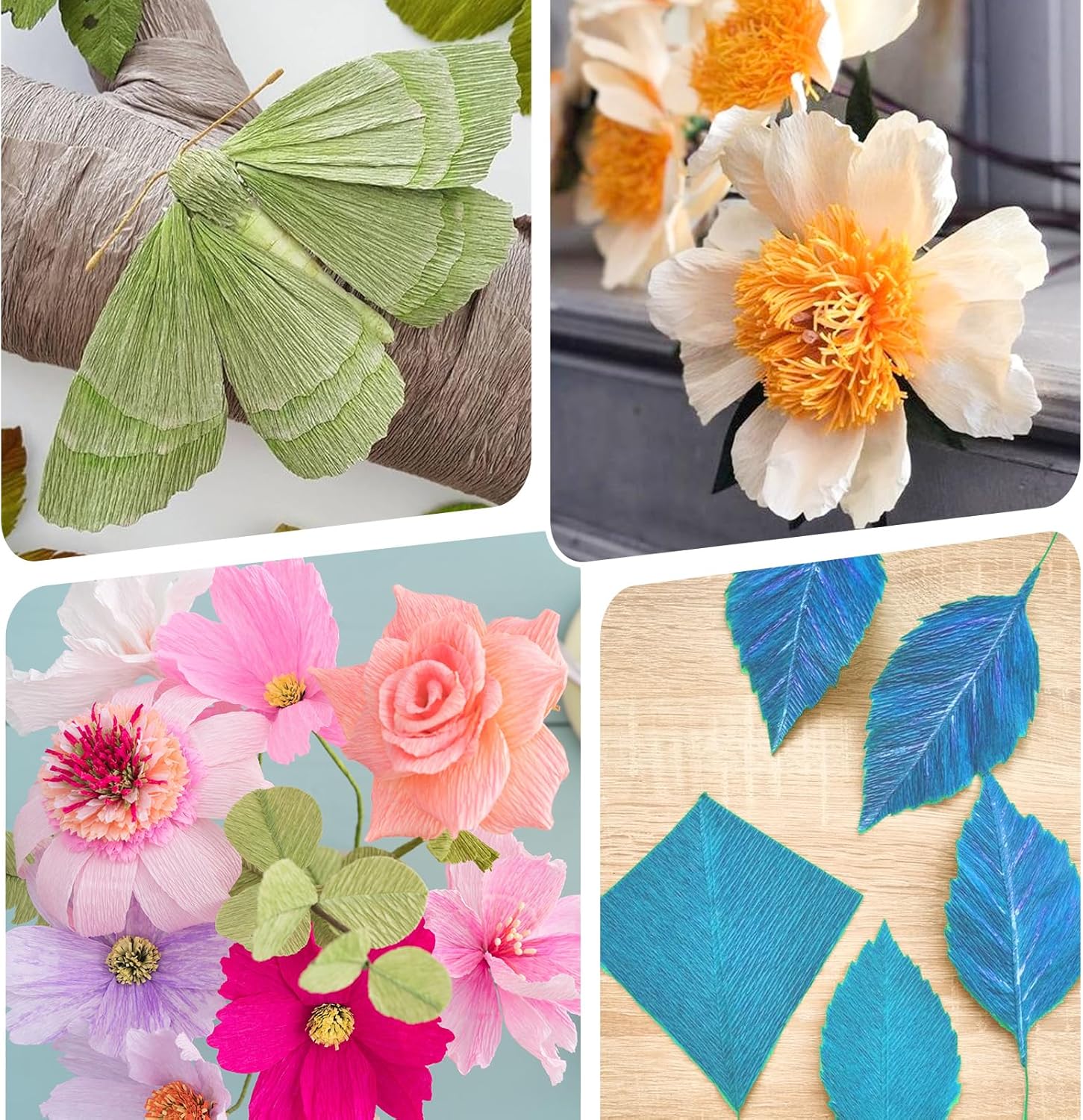 46 Colors Crepe Paper Rolls, 10 x 98 Inch Wide Crepe Paper Flowers Kit with 100 Pcs Floral Iron Wire, Floral Band, Double-Sided Tape, and Scissors for DIY Gifts, Parties, Weddings, Festival Decoration