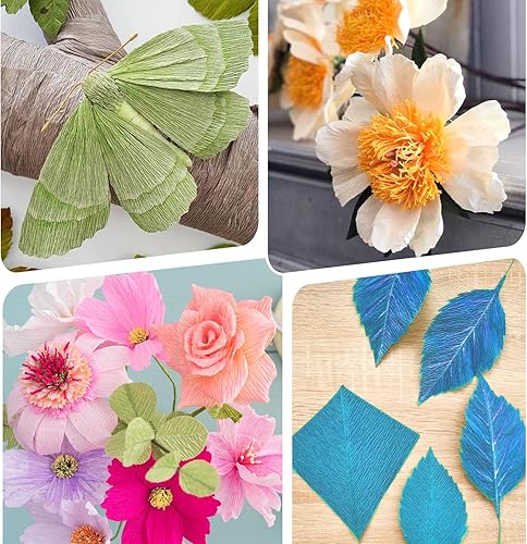Miniatura 6 de Rollos de papel crepé de 14 colores, hojas de papel crepé de 9.8 x 98 pulgadas de ancho con 100 piezas de alambre de hierro floral verde, banda