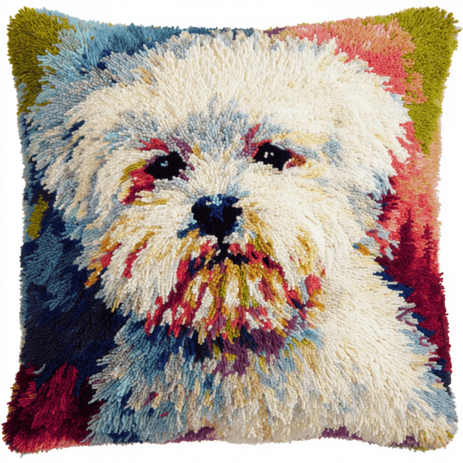 Xdeghuangss Multicolor Premium Latch Hook Cushion Kit,Diy Pillow Cover Kit,43X43 Cm,Maltese Dog