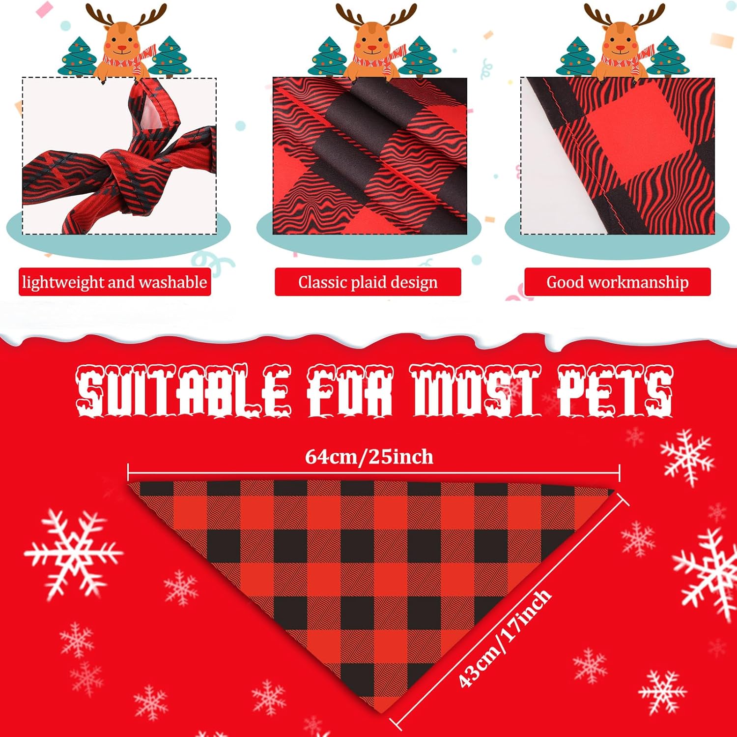 Sanwuta 100 Pieces Christmas Dog Bandanas Bulk Classic Plaid Dog Bandanas for Dogs Triangle Scarf Plaid Dog Kerchief for Christmas Small Medium Large Pet Costume Accessories Decoration