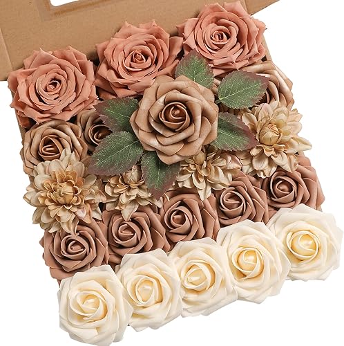 YYHUAWU Juego de cajas combinadas de flores artificiales de color degradado con tallos para ramos de boda, centros de mesa, baby shower, fiesta,