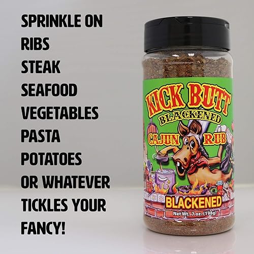 Miniatura 2 de Kick Butt Gourmet - Sazonador de especias ennegrecido de cajún picante (7 onzas), uso para condimentos criollos, costillas, alas de pollo, mariscos