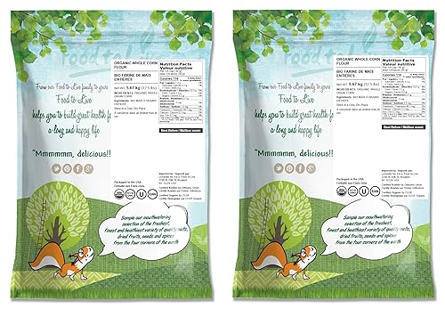 Vista 12 de Food to Live Harina de maíz orgánica, 12 onzas sin OMG, grano entero, comida finamente molida, vegano, kosher, maíz amarillo molido a granel. Ideal