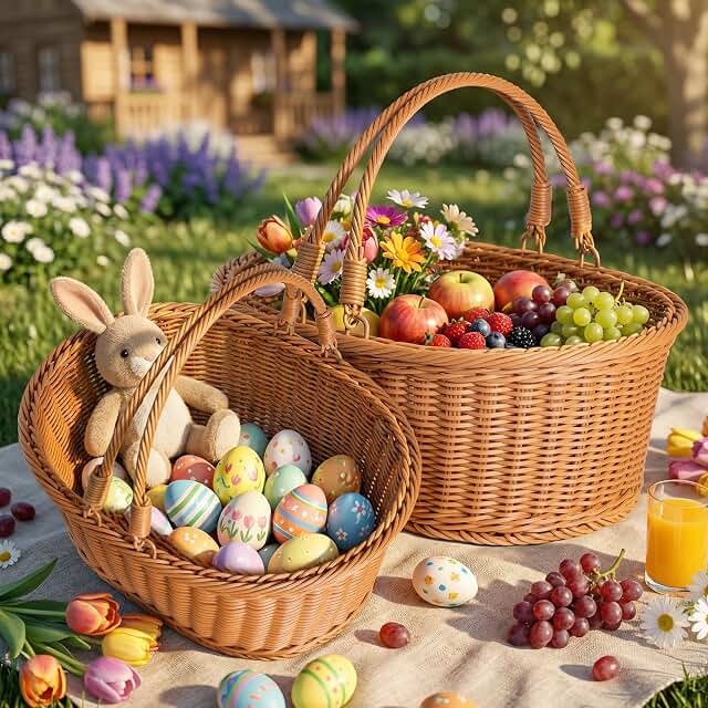 Lanpn Rattan Easter Basket 2 Pcs Set