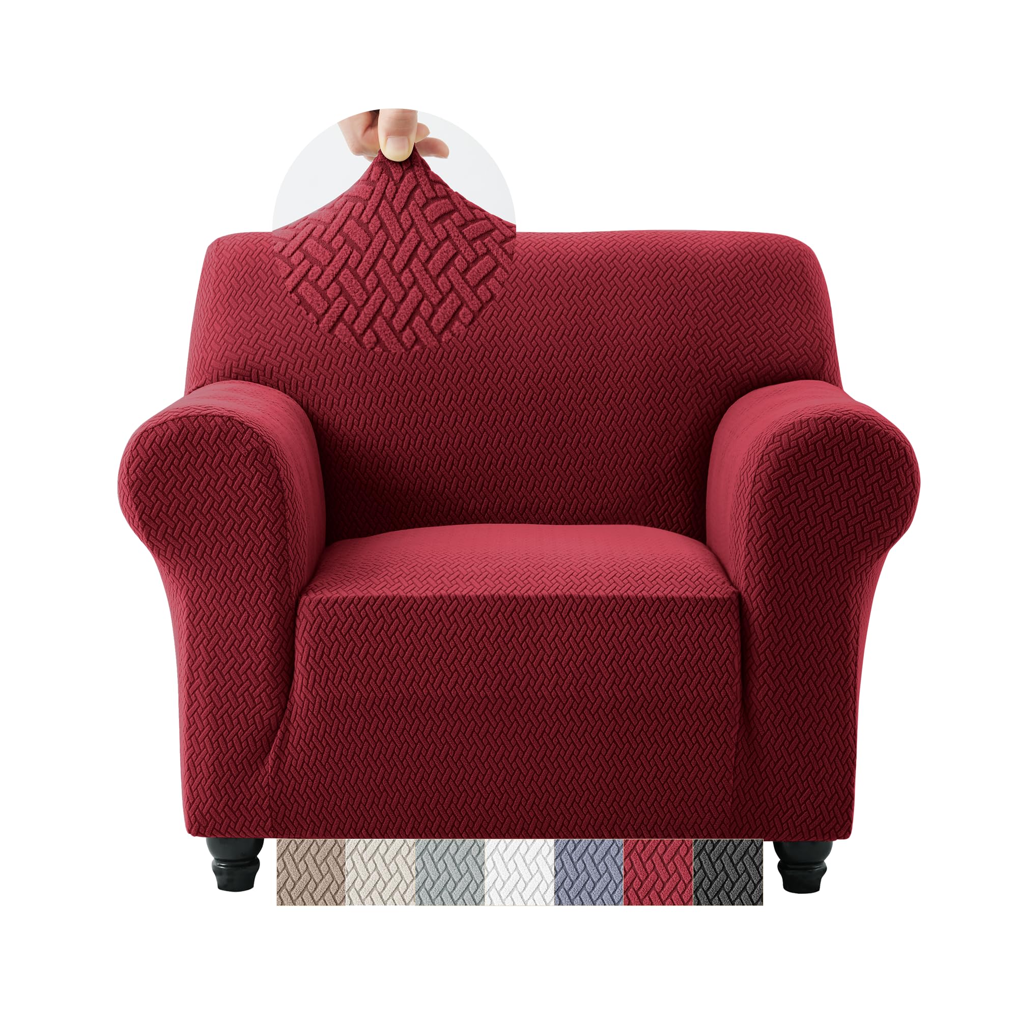 Moonlight Bedding Wine Red Armchair Covers Non Slip Sofa Cover High Stretch Spandex Couch Covers For Sofa Arm Protector Super Soft Sofa Covers (Burgundy 1 Seater)