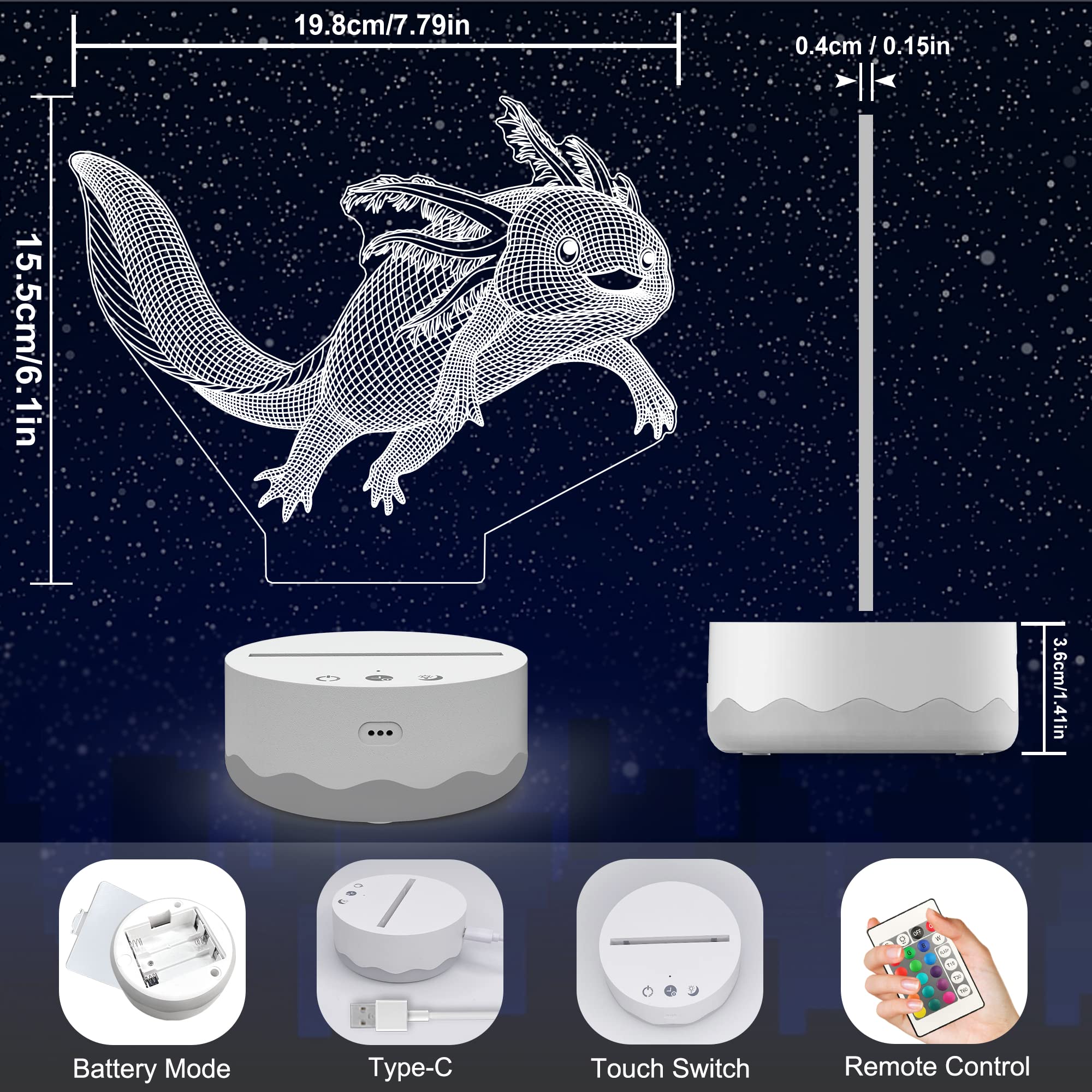 Lisciani – RAINY DAYS – Lampe LED Axolotl Multicolore Dès 12 Ans – Veilleuse RGB Intensité Réglable – Rechargeable USB Type C – Éclairage Sans Fil – Déco Chambre Ado – Favorise Autonomie