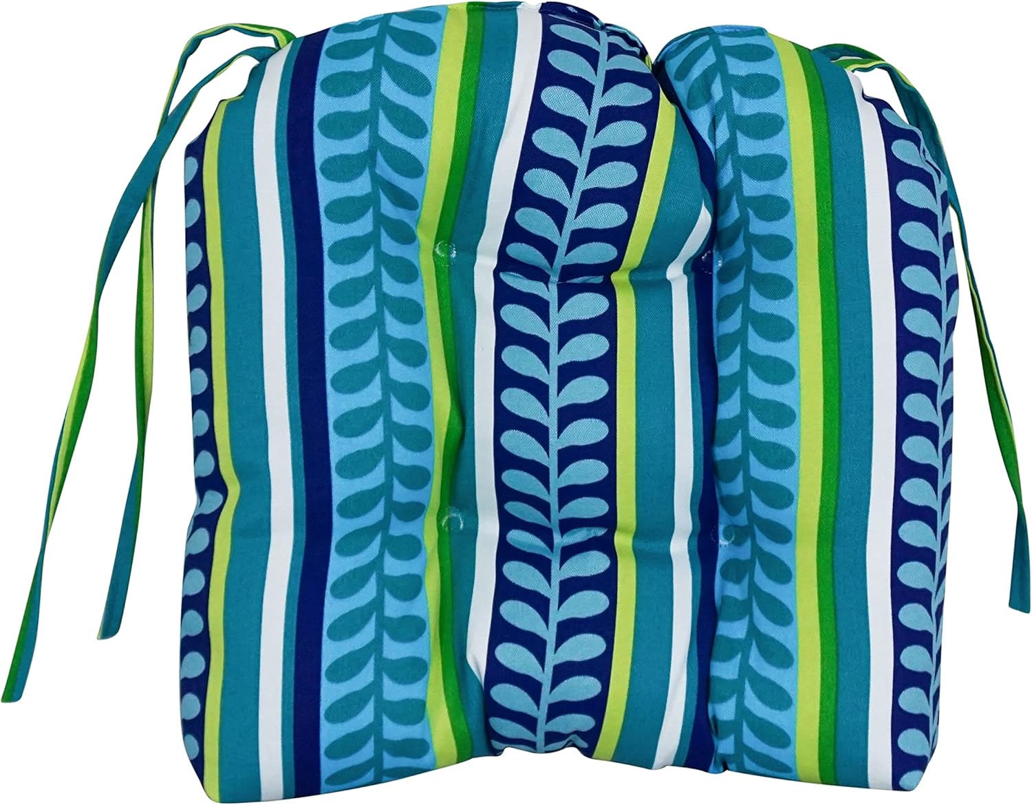 Blazing Needles Spun Polyester Patterned Outdoor U-Shaped Tufted Chair Cushions Set, Set of 2, 16", Pike Azure