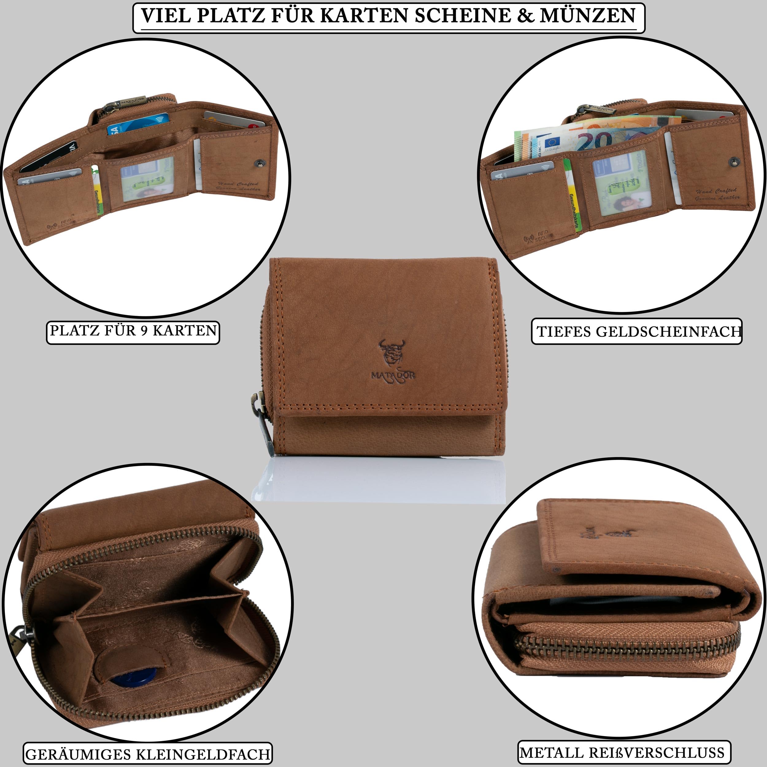 MATADOR Porte Monnaie Homme Cuir #CHIQUITO Petit Porte Monnaie avec Noble Boîte Cadeau, Wallet de Luxe avec RFID, Mini Portefeuille Homme avec de Nombreux Compartiments à Cartes en Marron Clair